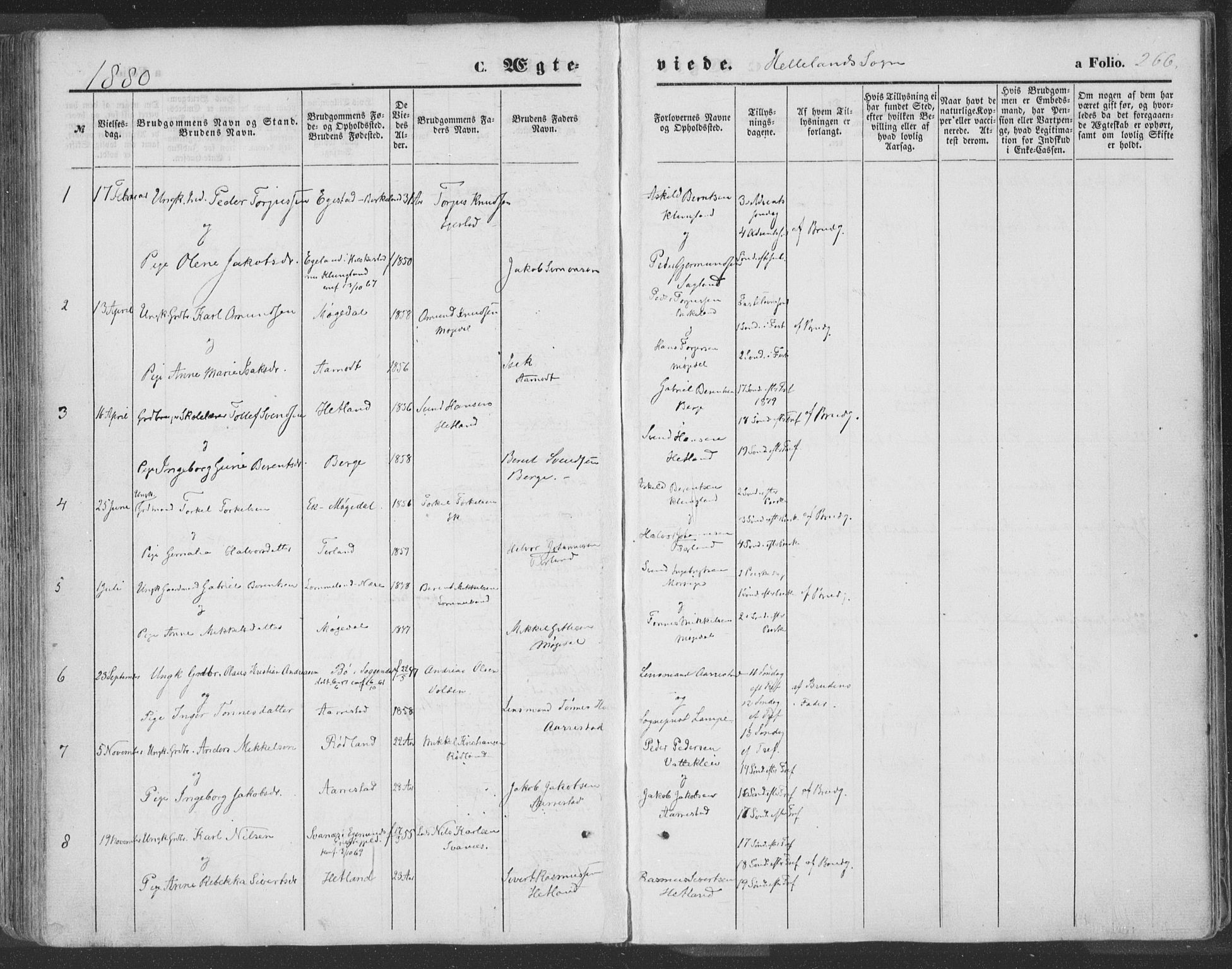Helleland sokneprestkontor, SAST/A-101810: Ministerialbok nr. A 7.1, 1863-1886, s. 266