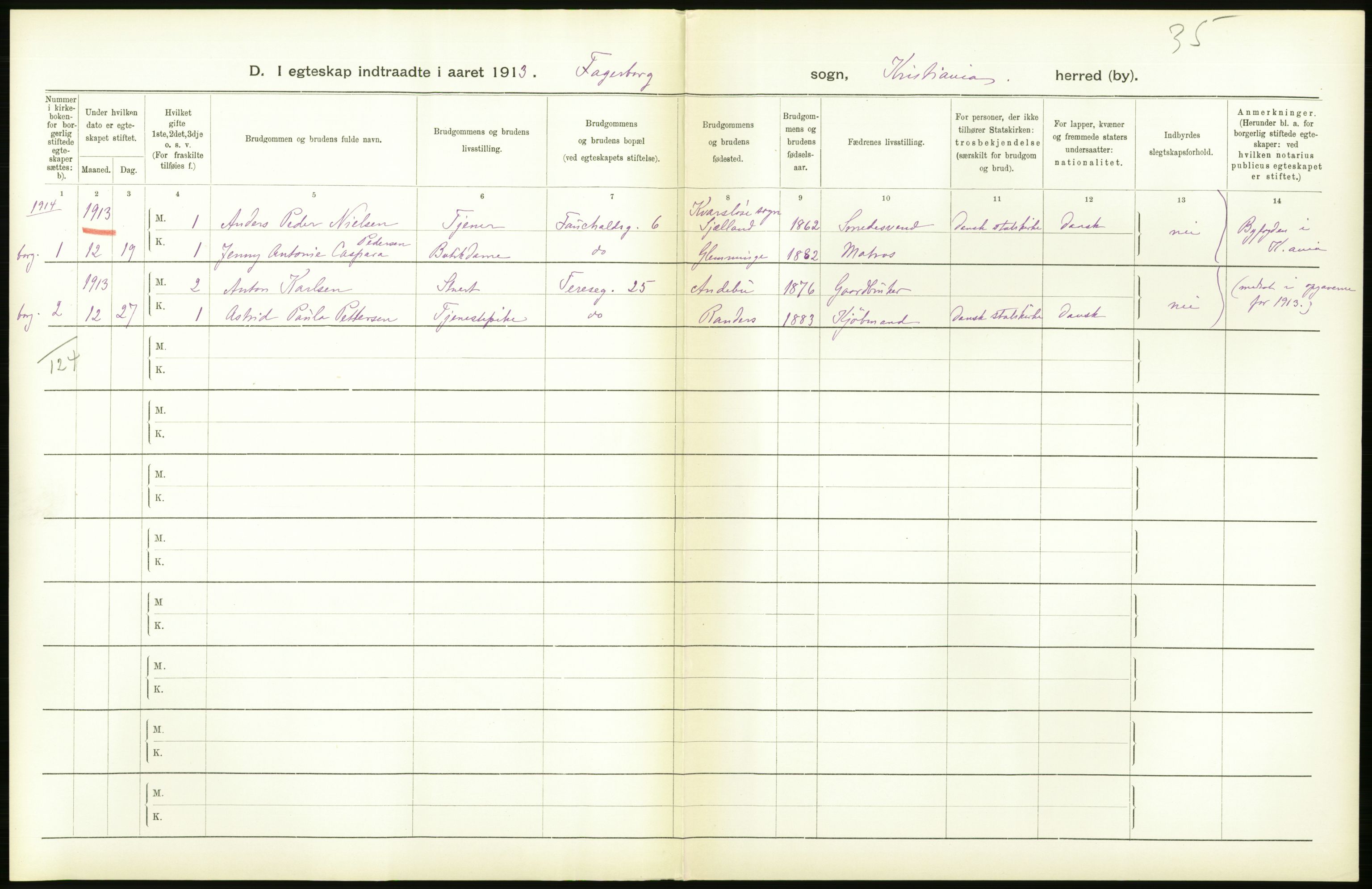 Statistisk sentralbyrå, Sosiodemografiske emner, Befolkning, RA/S-2228/D/Df/Dfb/Dfbc/L0008: Kristiania: Gifte., 1913, s. 502