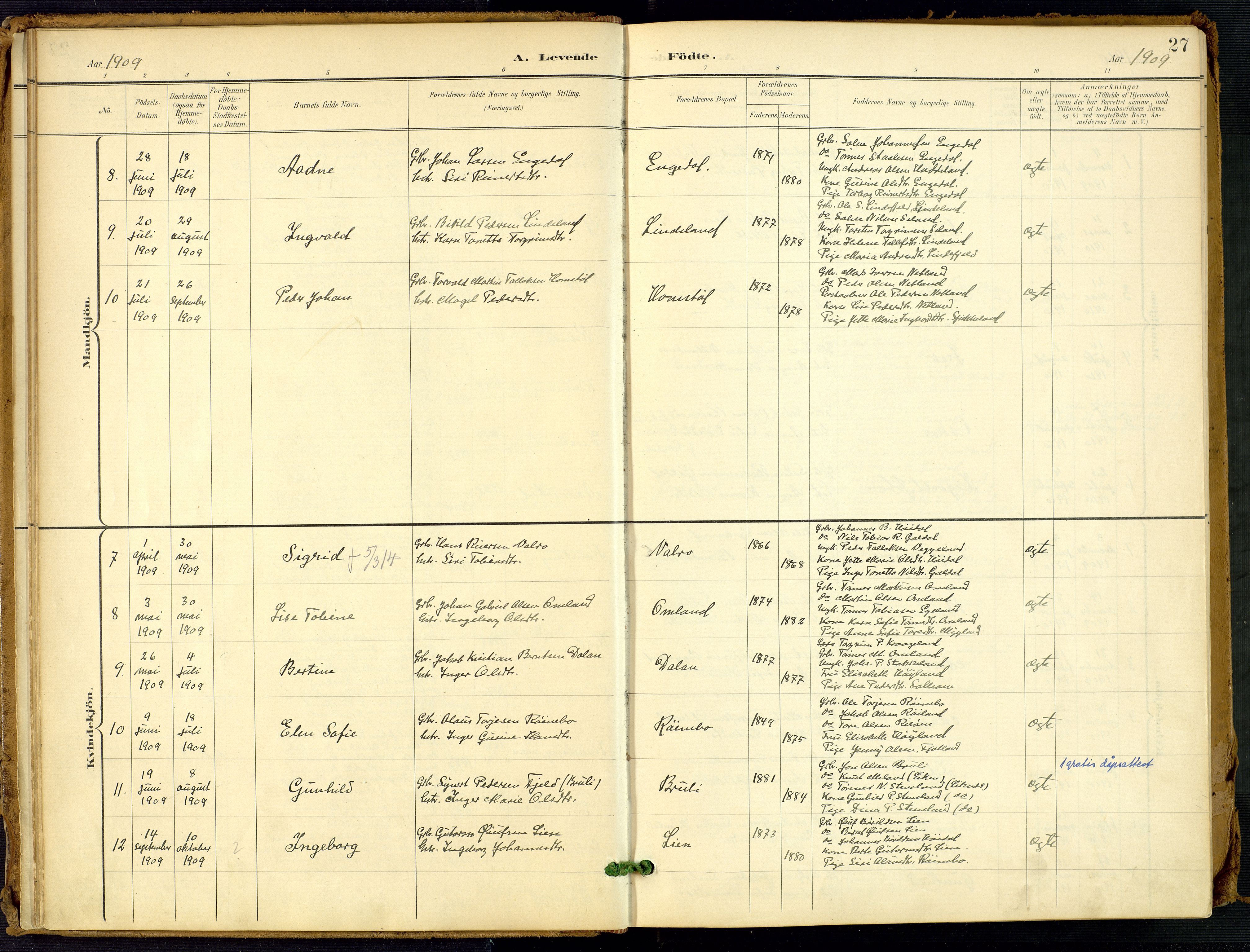 Fjotland sokneprestkontor, AV/SAK-1111-0010/F/Fa/L0003: Ministerialbok nr. A 3, 1899-1917, s. 27