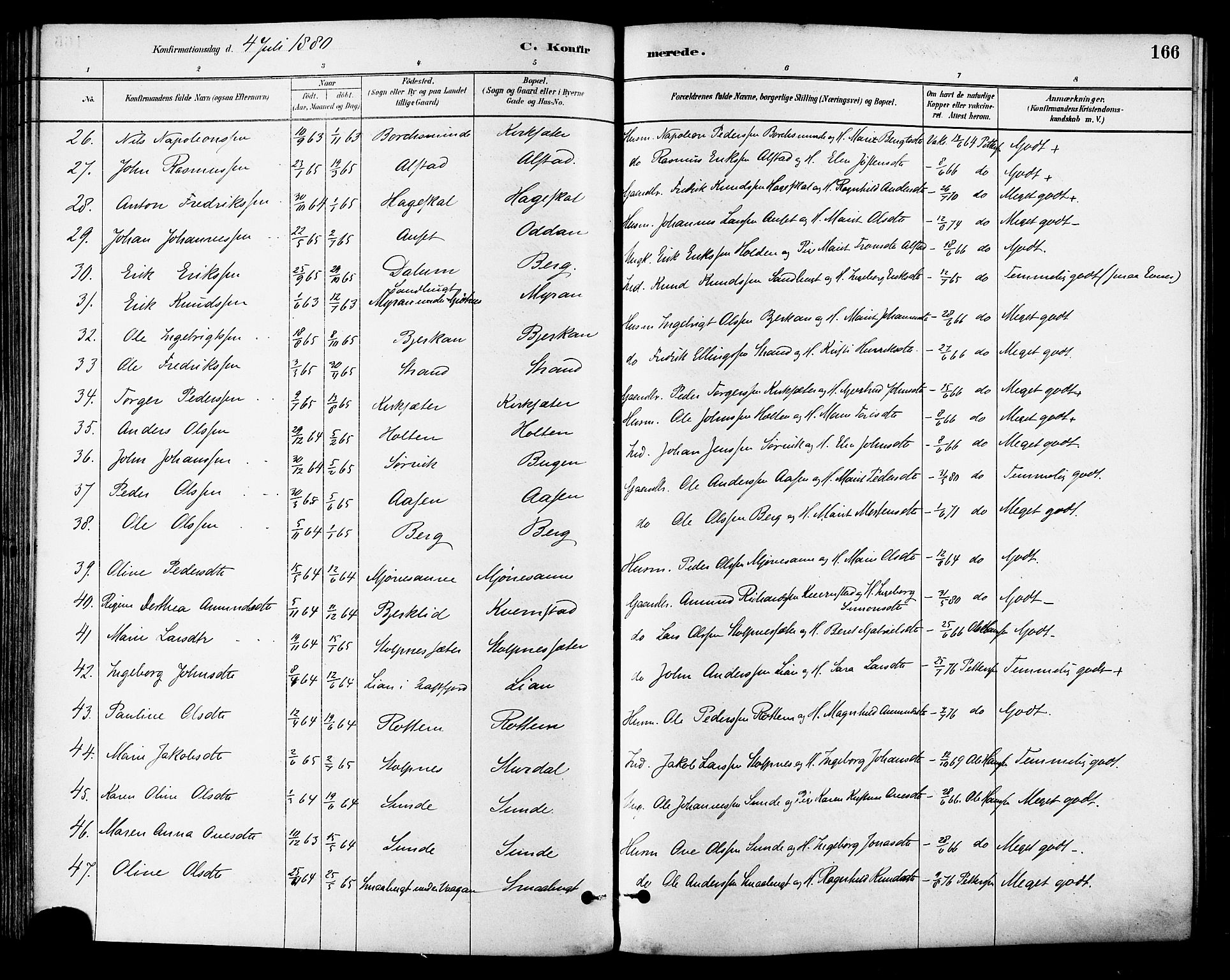 Ministerialprotokoller, klokkerbøker og fødselsregistre - Sør-Trøndelag, AV/SAT-A-1456/630/L0496: Ministerialbok nr. 630A09, 1879-1895, s. 166