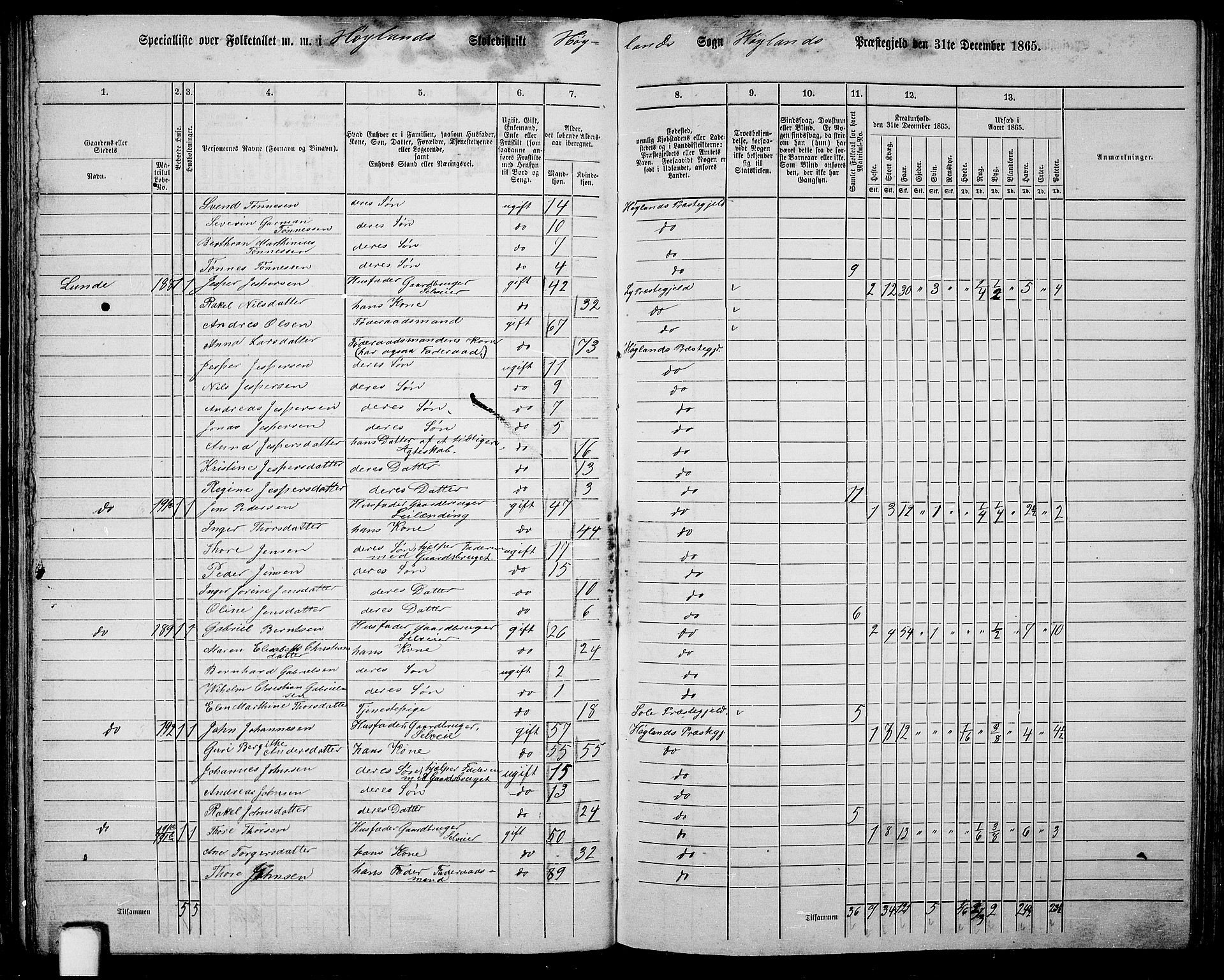 RA, Folketelling 1865 for 1123P Høyland prestegjeld, 1865, s. 63