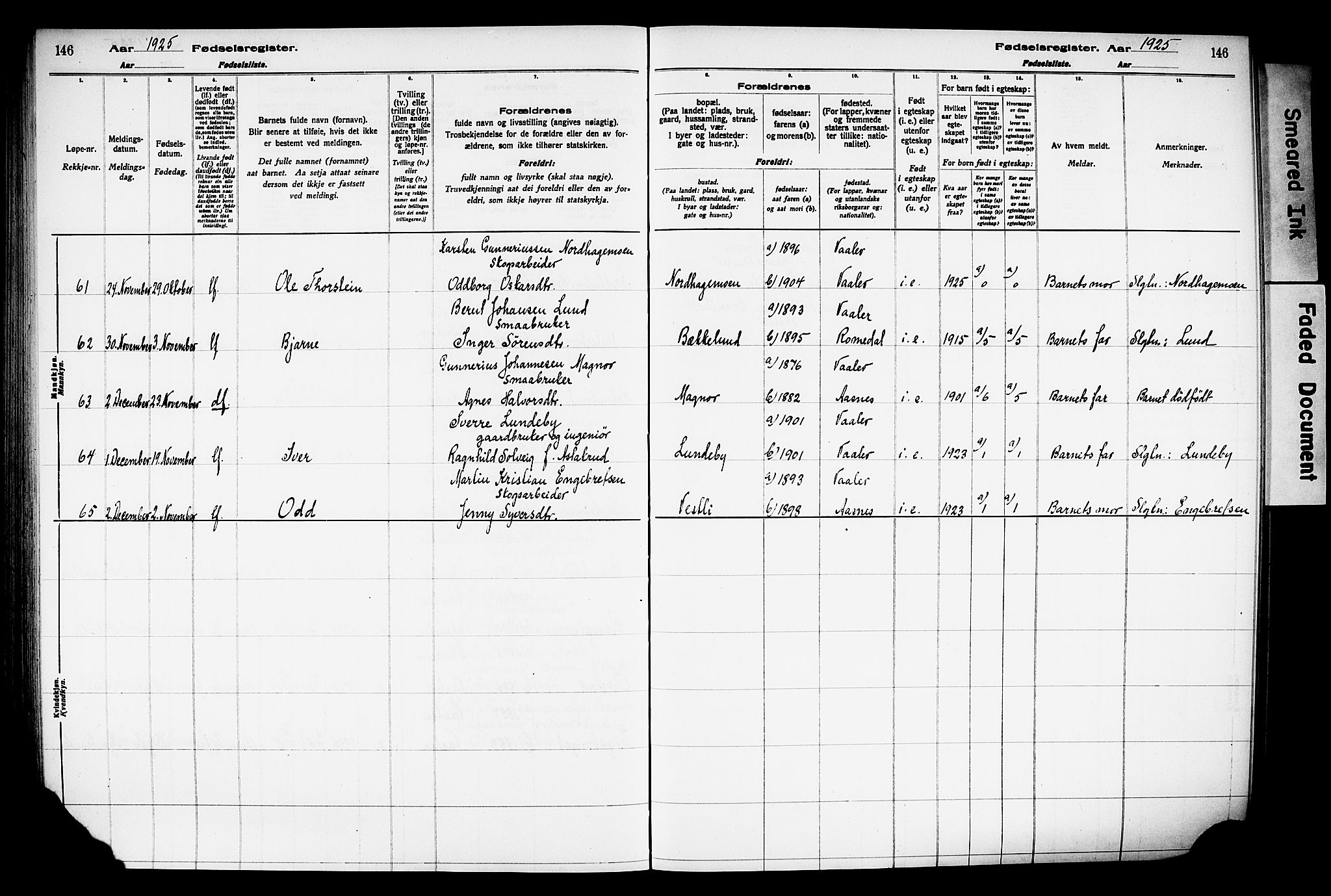 Våler prestekontor, Hedmark, AV/SAH-PREST-040/I/Id/L0001: Fødselsregister nr. 1, 1916-1930, s. 146