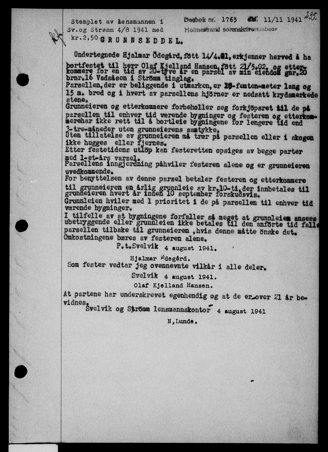 Holmestrand sorenskriveri, SAKO/A-67/G/Ga/Gaa/L0054: Pantebok nr. A-54, 1941-1942, Dagboknr: 1763/1941