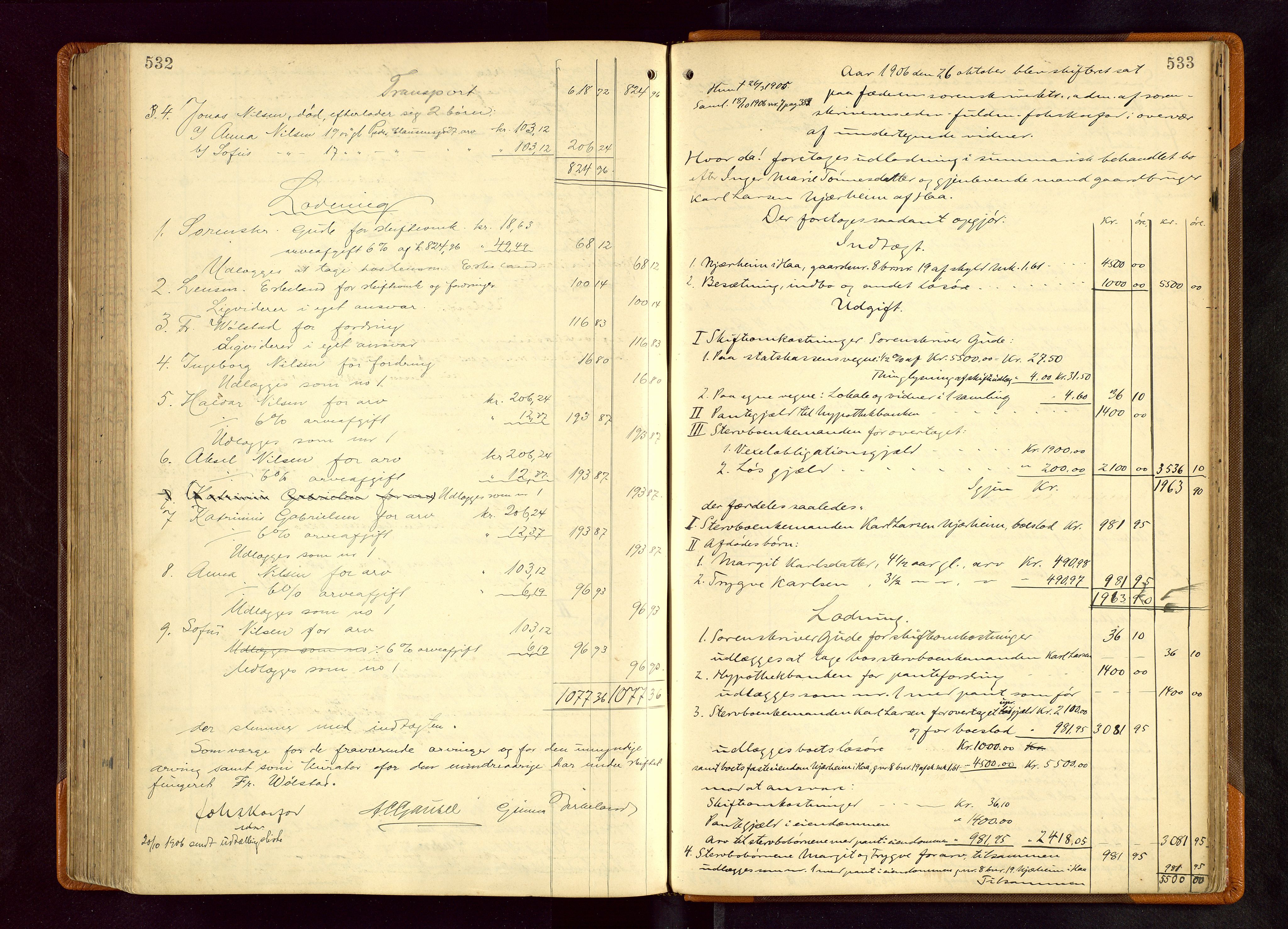 Jæren sorenskriveri, AV/SAST-A-100310/01/5/50/50BB/L0006: SKIFTEUTLODNINGSPROTOKOLL, 1900-1907, s. 532-533