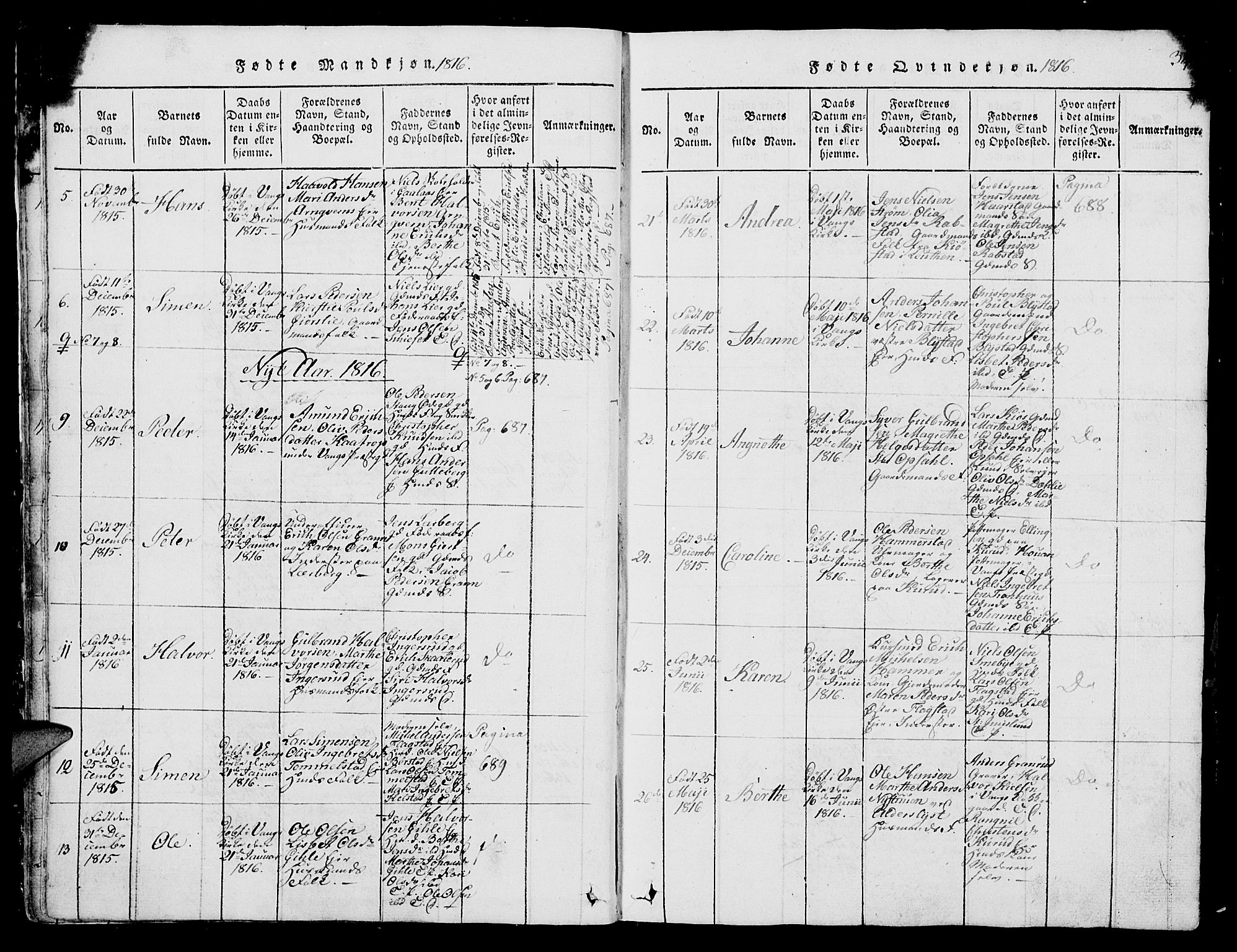 Vang prestekontor, Hedmark, AV/SAH-PREST-008/H/Ha/Hab/L0004: Klokkerbok nr. 4, 1813-1827, s. 33-34