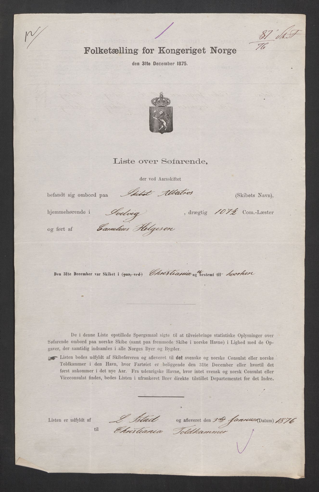 RA, Folketelling 1875, skipslister: Skip i innenrikske havner, hjemmehørende i byer og ladesteder, 1875, s. 169