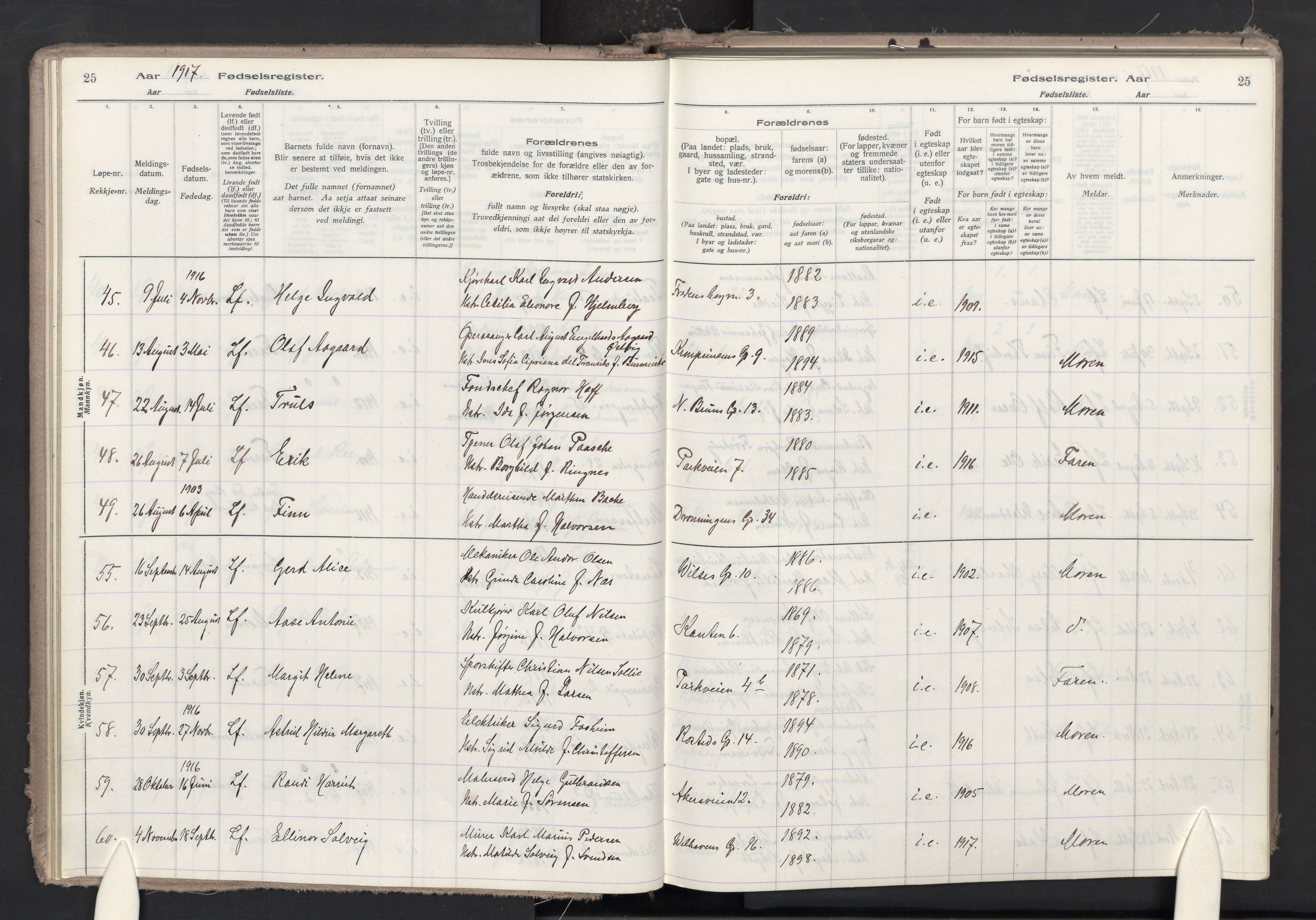 Trefoldighet prestekontor Kirkebøker, AV/SAO-A-10882/J/Ja/L0001: Fødselsregister nr. 1, 1916-1931, s. 25