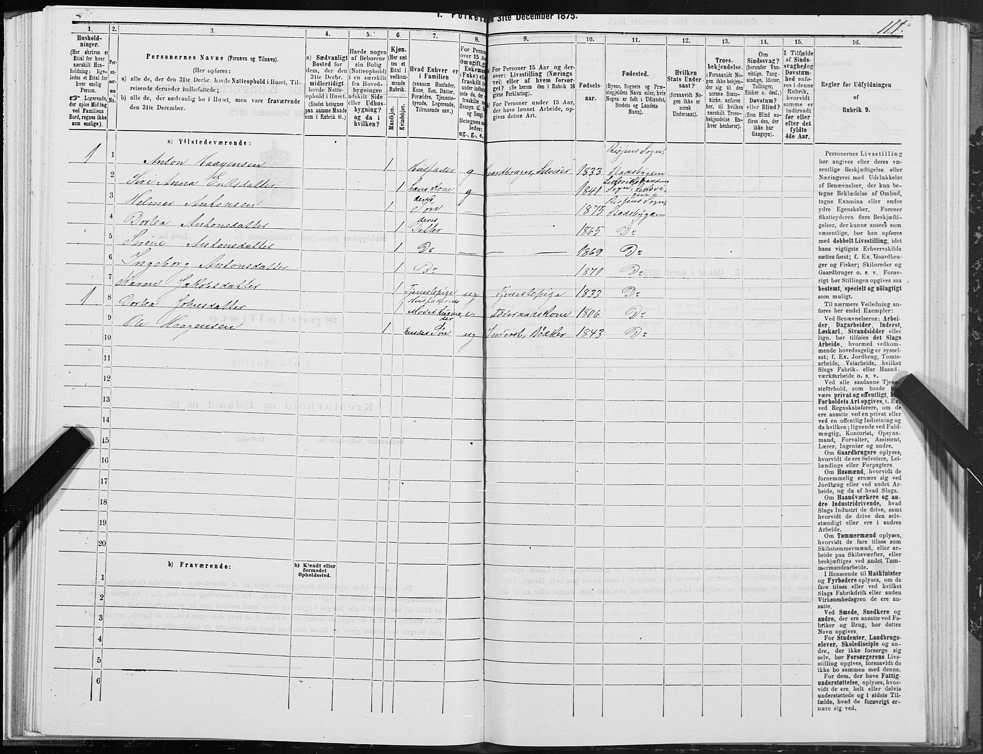 SAT, Folketelling 1875 for 1625P Stadsbygd prestegjeld, 1875, s. 5111