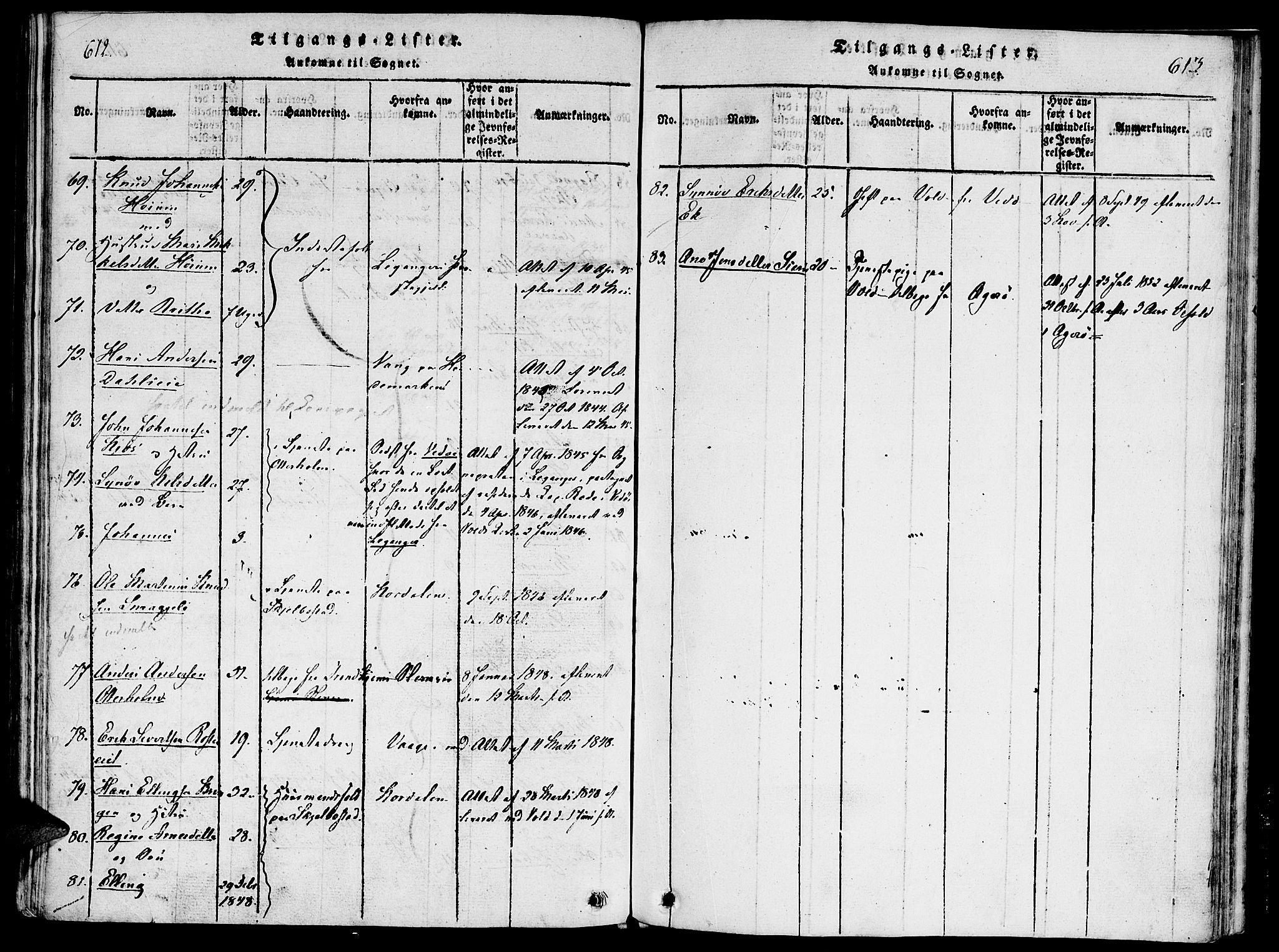 Ministerialprotokoller, klokkerbøker og fødselsregistre - Møre og Romsdal, SAT/A-1454/543/L0561: Ministerialbok nr. 543A01, 1818-1853, s. 612-613