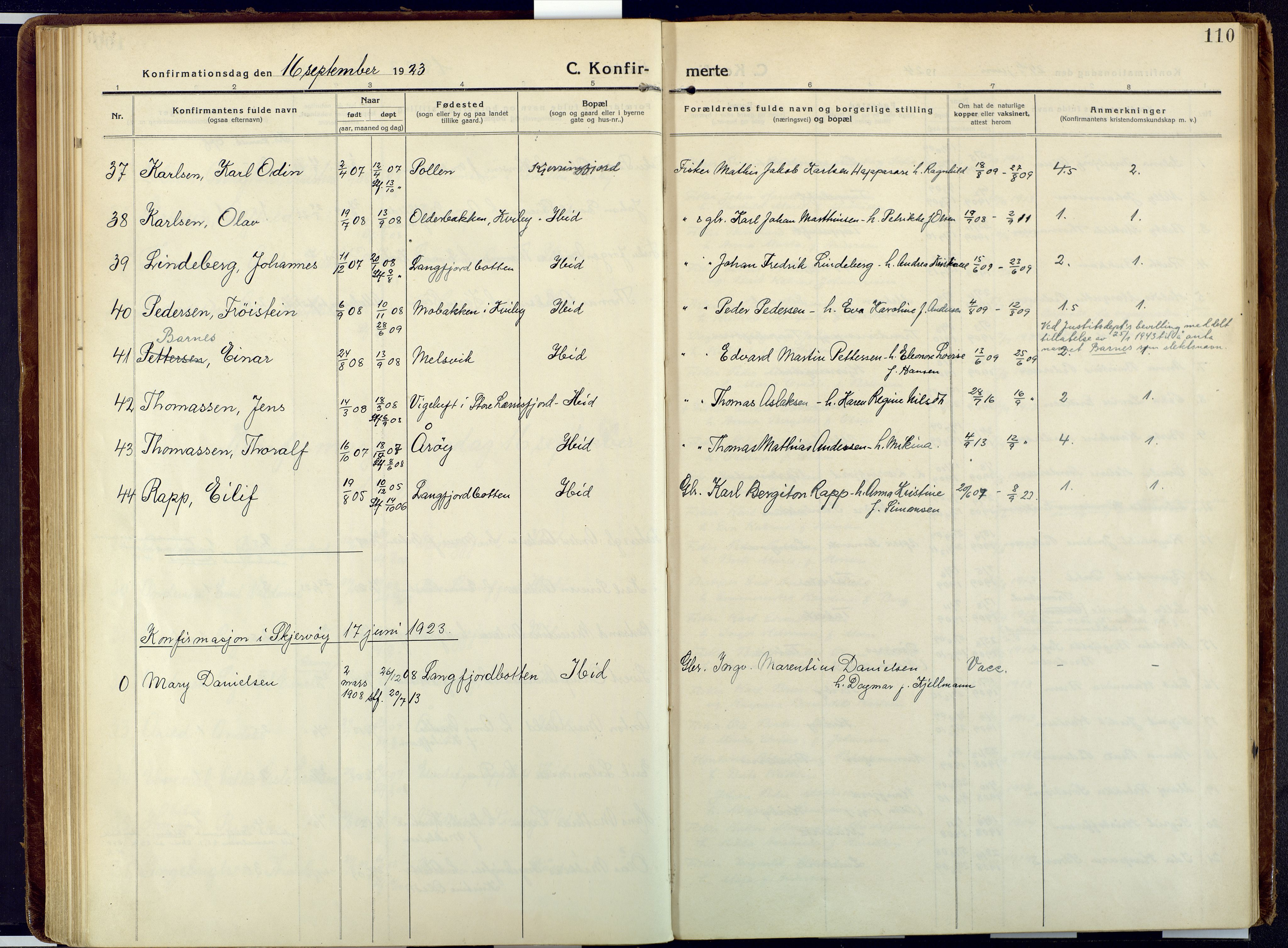Talvik sokneprestkontor, AV/SATØ-S-1337/H/Ha/L0018kirke: Ministerialbok nr. 18, 1915-1924, s. 110