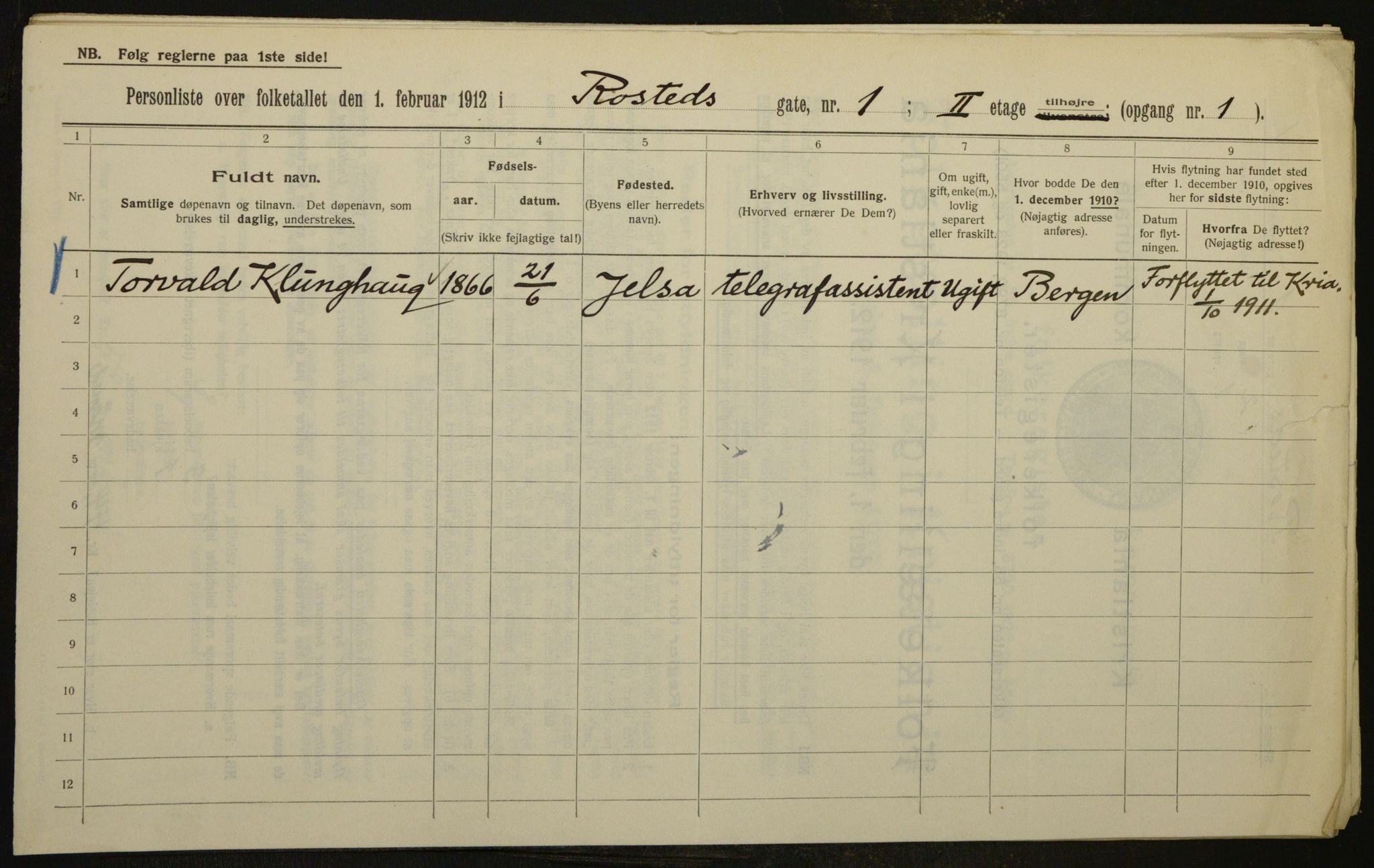 OBA, Kommunal folketelling 1.2.1912 for Kristiania, 1912, s. 84255