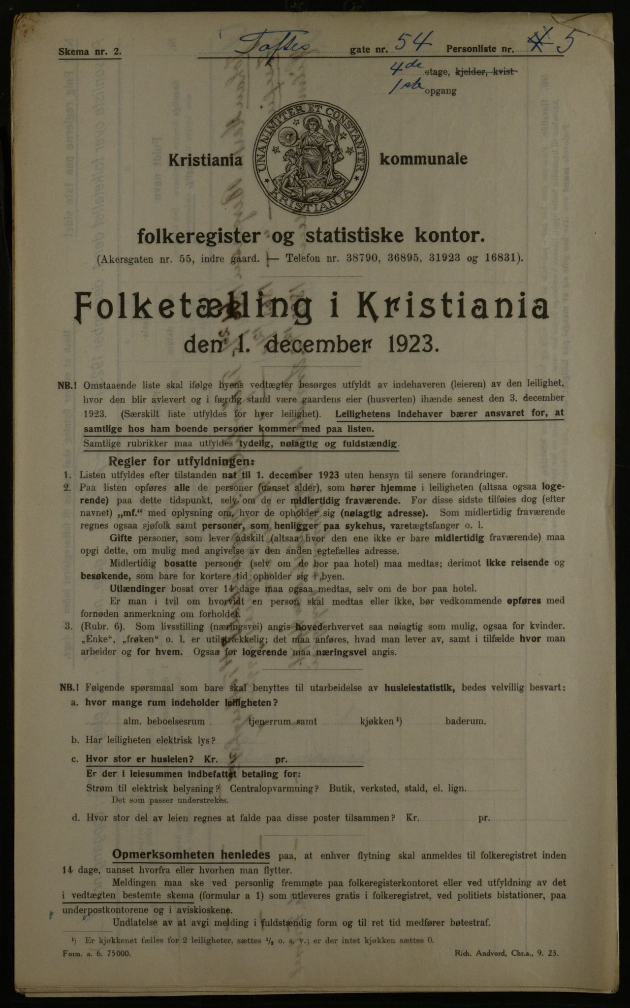 OBA, Kommunal folketelling 1.12.1923 for Kristiania, 1923, s. 124544