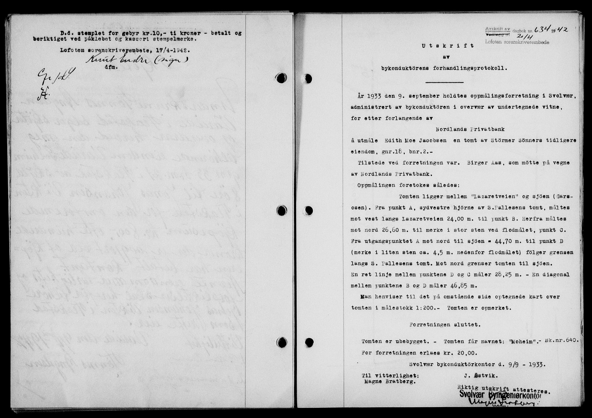 Lofoten sorenskriveri, SAT/A-0017/1/2/2C/L0009a: Pantebok nr. 9a, 1941-1942, Dagboknr: 634/1942