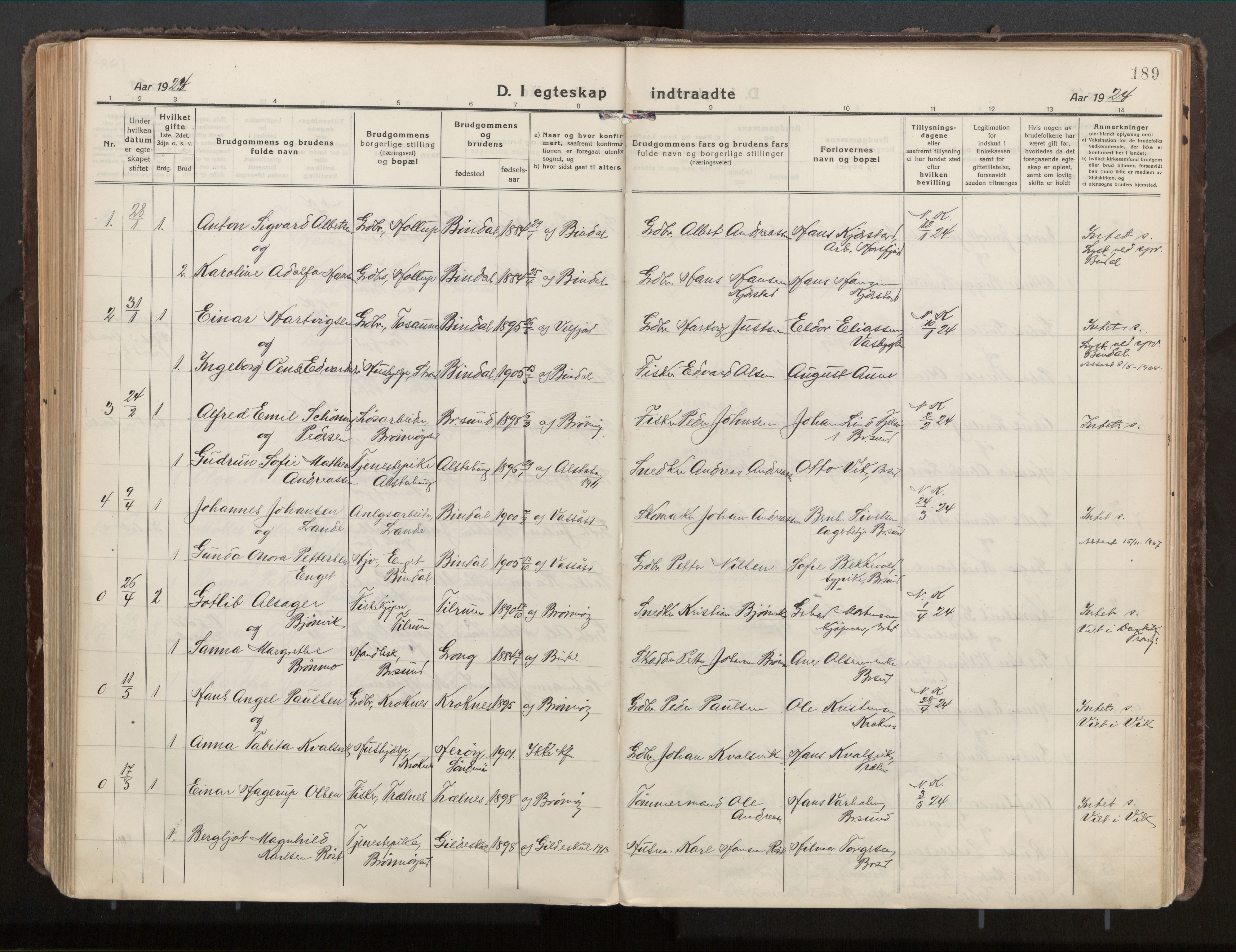Ministerialprotokoller, klokkerbøker og fødselsregistre - Nordland, AV/SAT-A-1459/813/L0207a: Ministerialbok nr. 813A18, 1919-1927, s. 189