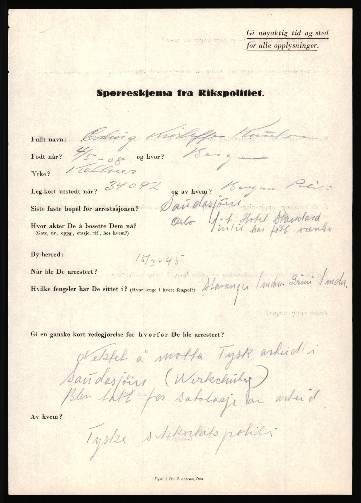 Rikspolitisjefen, AV/RA-S-1560/L/L0009: Karlsen, Aksel Emanuel - Kristiansen, Øivind Vetre, 1940-1945, s. 545