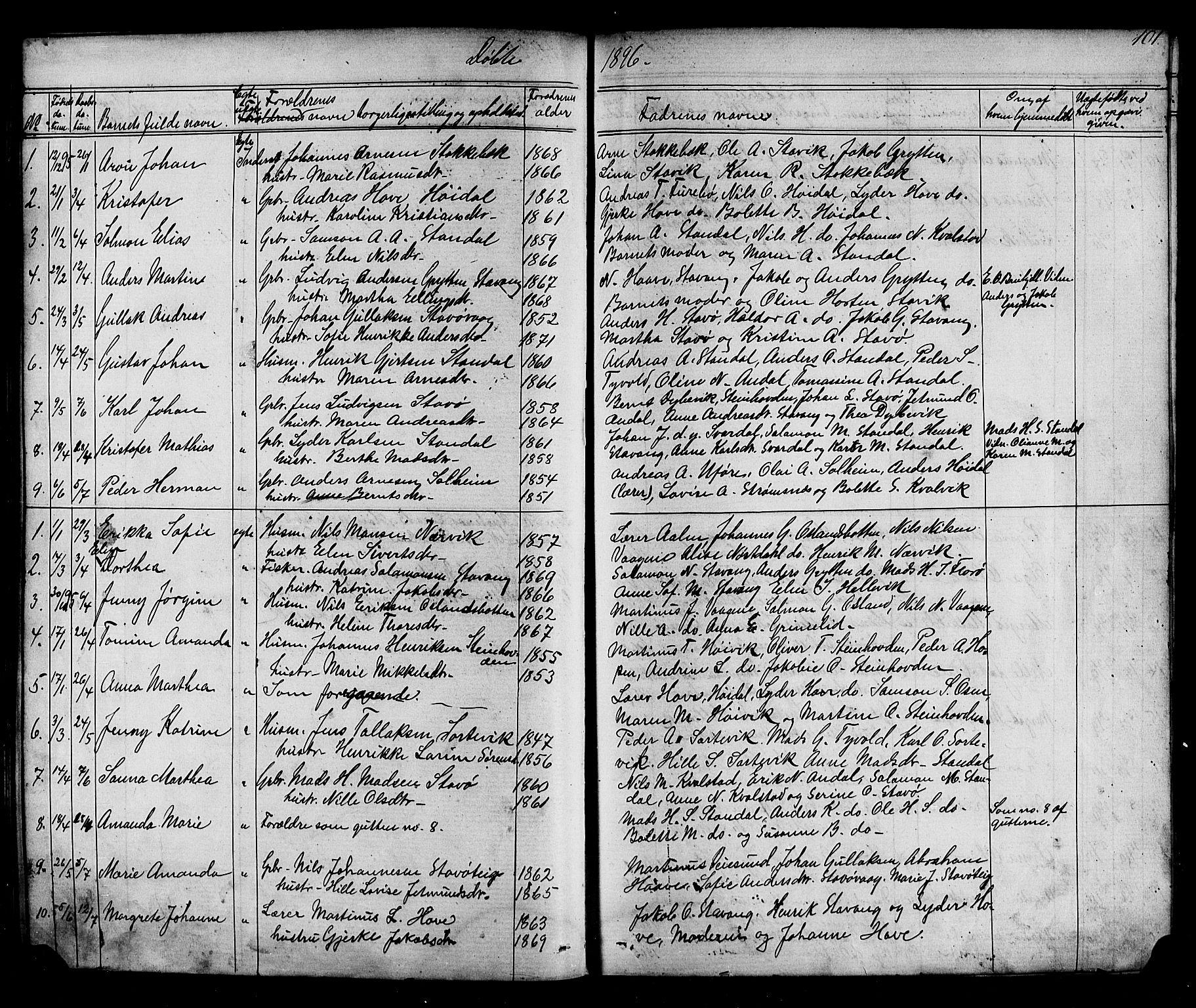 Kinn sokneprestembete, AV/SAB-A-80801/H/Hab/Habc/L0002: Klokkerbok nr. C 2, 1869-1918, s. 101