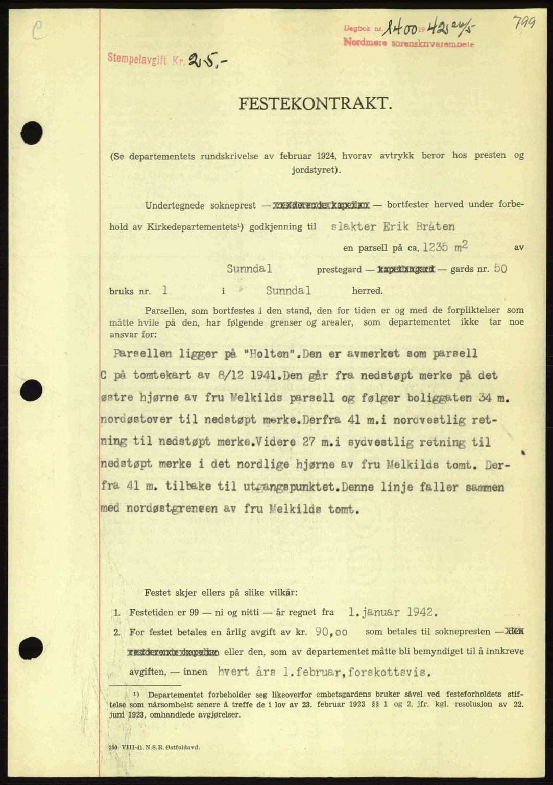 Nordmøre sorenskriveri, SAT/A-4132/1/2/2Ca: Pantebok nr. A92, 1942-1942, Dagboknr: 1400/1942