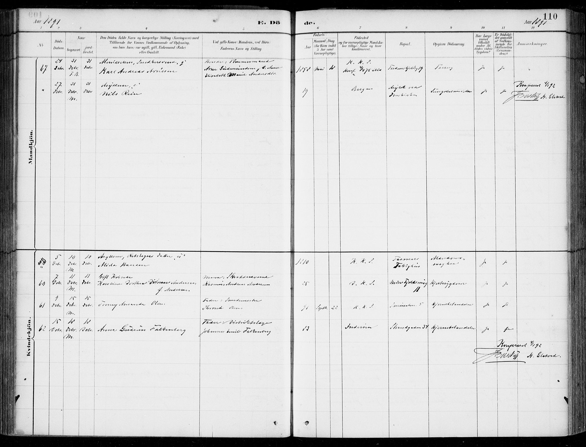 Korskirken sokneprestembete, SAB/A-76101/H/Hab: Klokkerbok nr. E 4, 1884-1910, s. 110