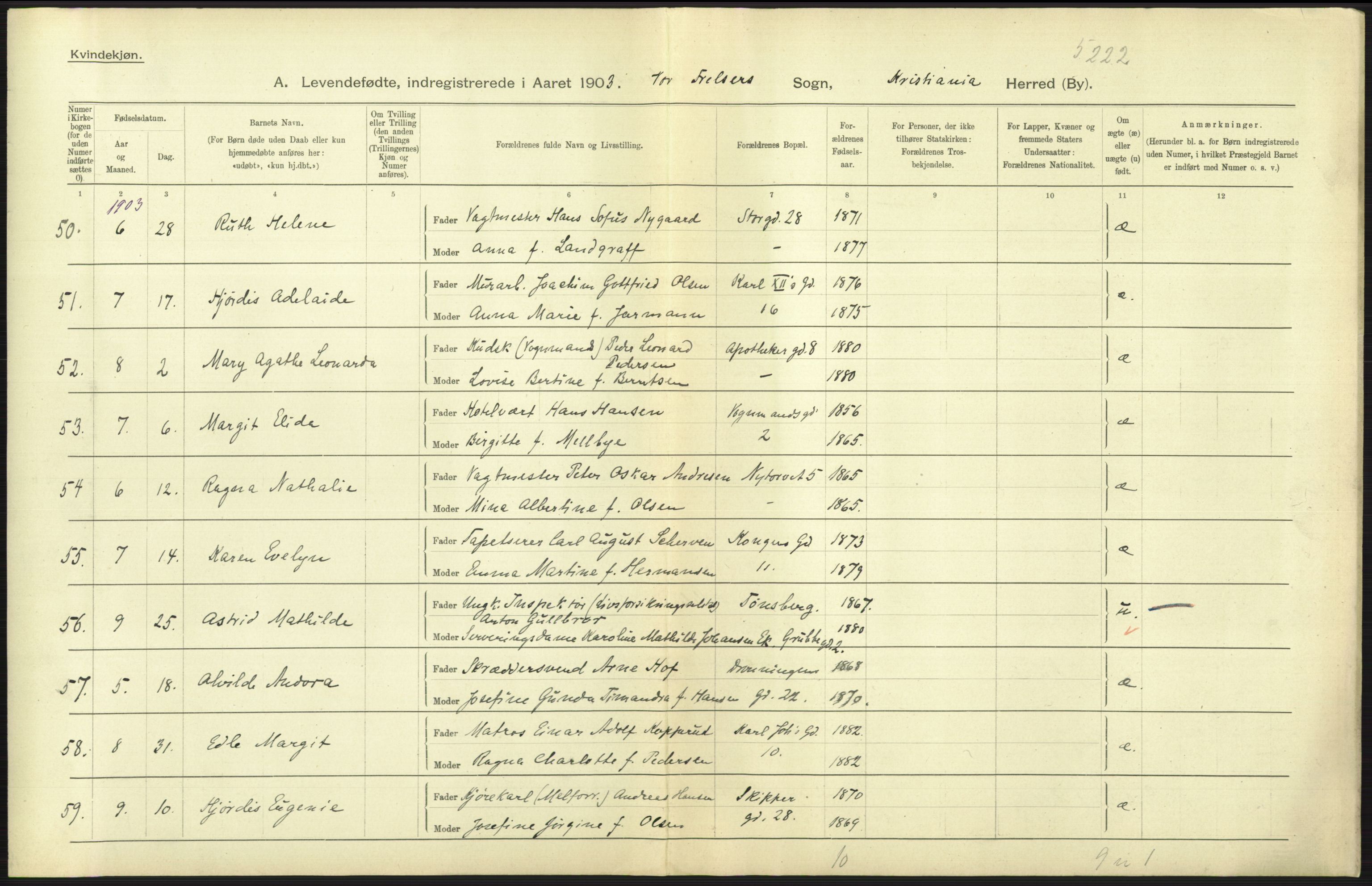 Statistisk sentralbyrå, Sosiodemografiske emner, Befolkning, AV/RA-S-2228/D/Df/Dfa/Dfaa/L0003: Kristiania: Fødte, 1903, s. 447