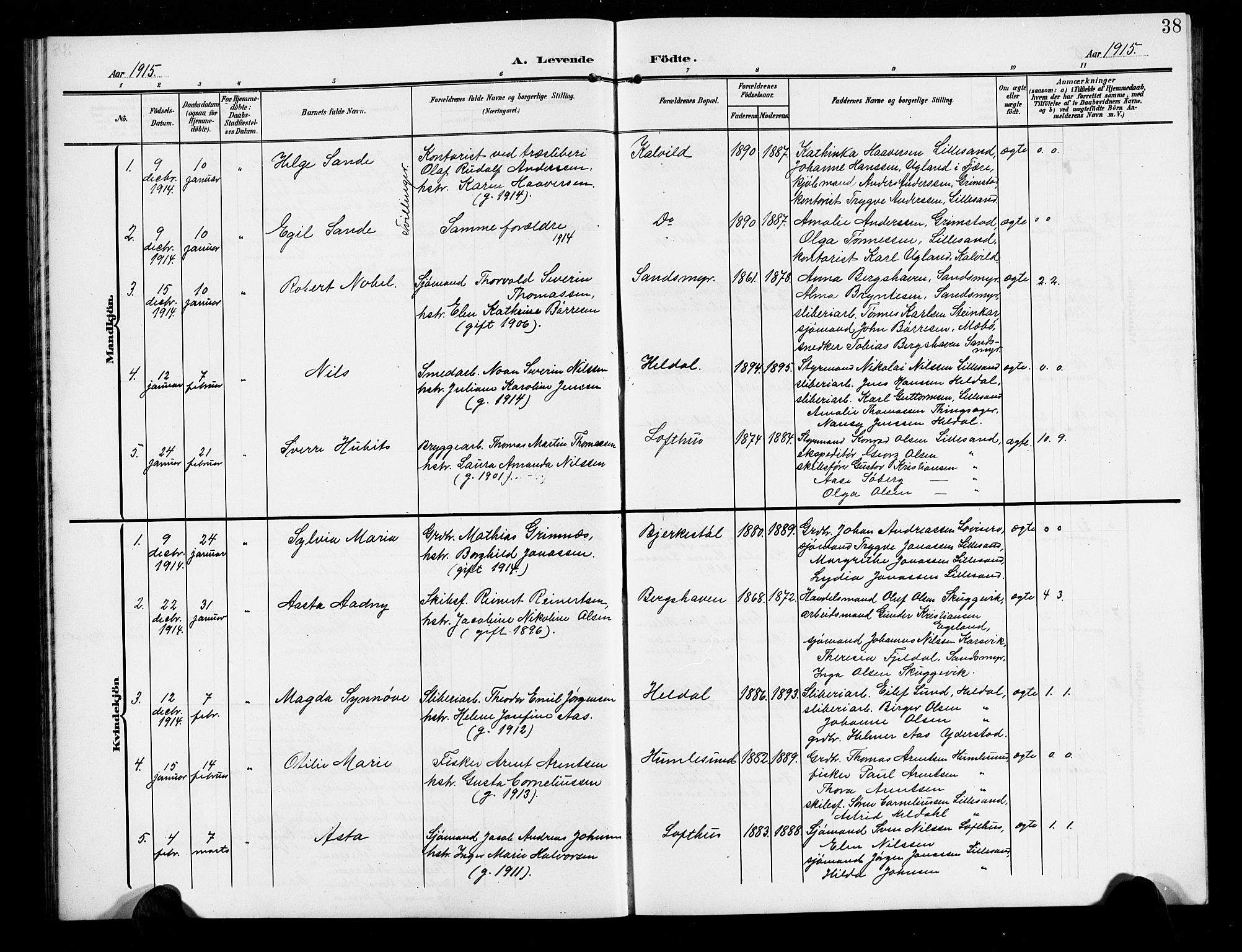 Vestre Moland sokneprestkontor, AV/SAK-1111-0046/F/Fb/Fbb/L0007: Klokkerbok nr. B 7, 1906-1929, s. 39