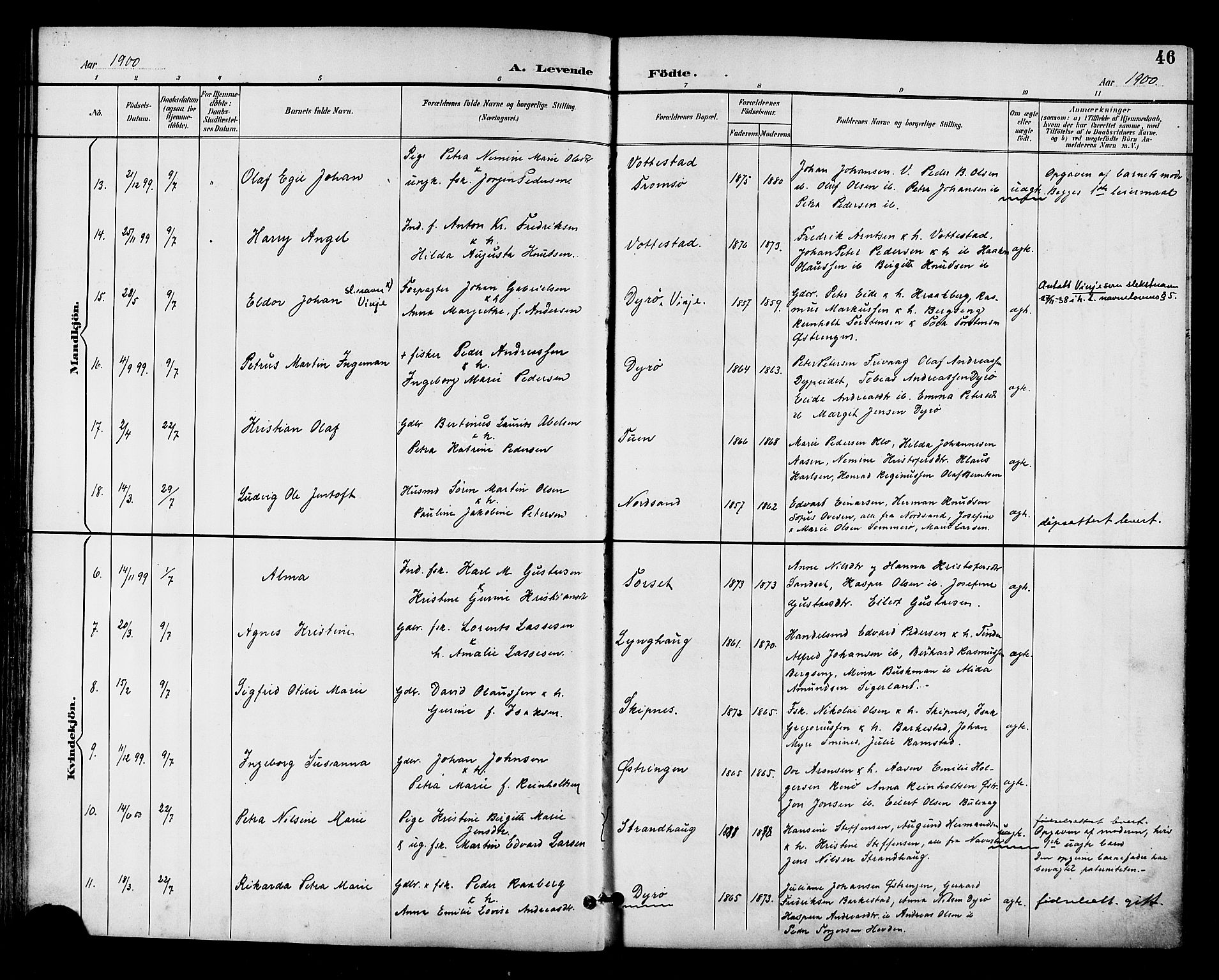 Ministerialprotokoller, klokkerbøker og fødselsregistre - Nordland, AV/SAT-A-1459/893/L1338: Ministerialbok nr. 893A10, 1894-1903, s. 46