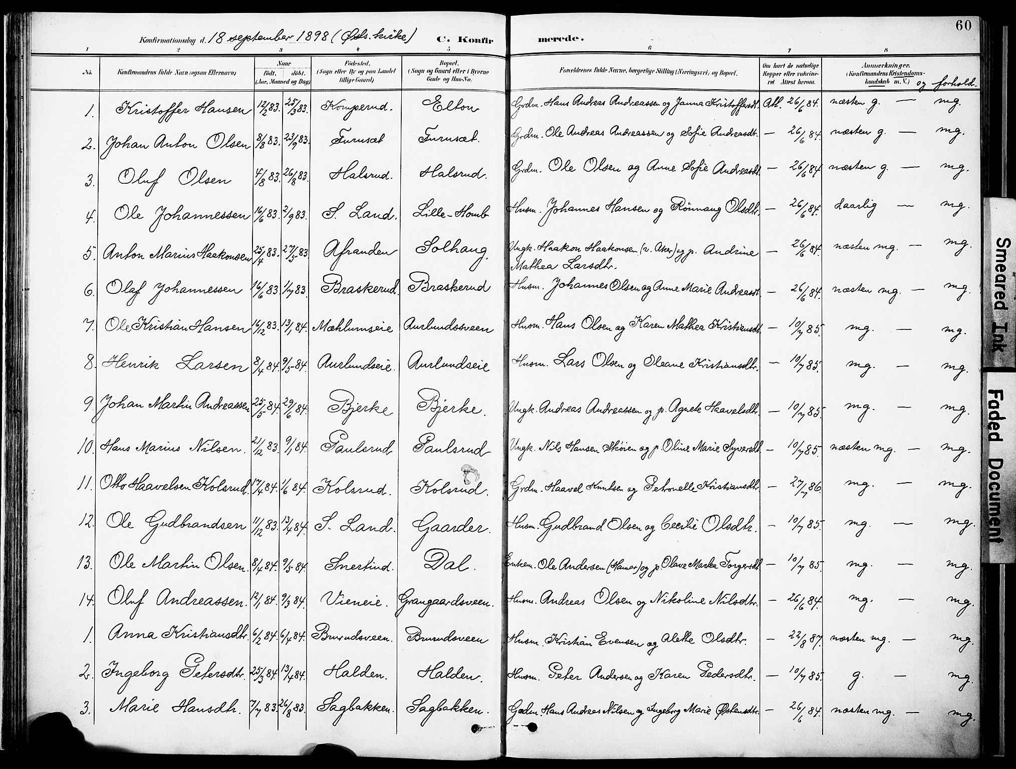 Nordre Land prestekontor, SAH/PREST-124/H/Ha/Haa/L0006: Ministerialbok nr. 6, 1897-1914, s. 60