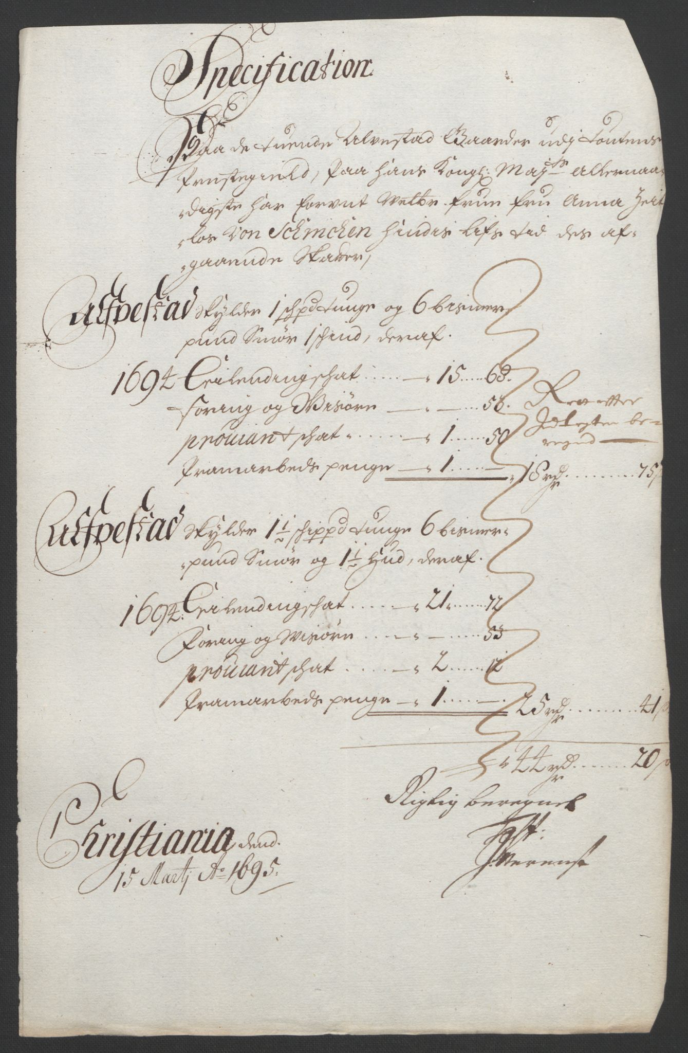 Rentekammeret inntil 1814, Reviderte regnskaper, Fogderegnskap, AV/RA-EA-4092/R18/L1292: Fogderegnskap Hadeland, Toten og Valdres, 1693-1694, s. 429
