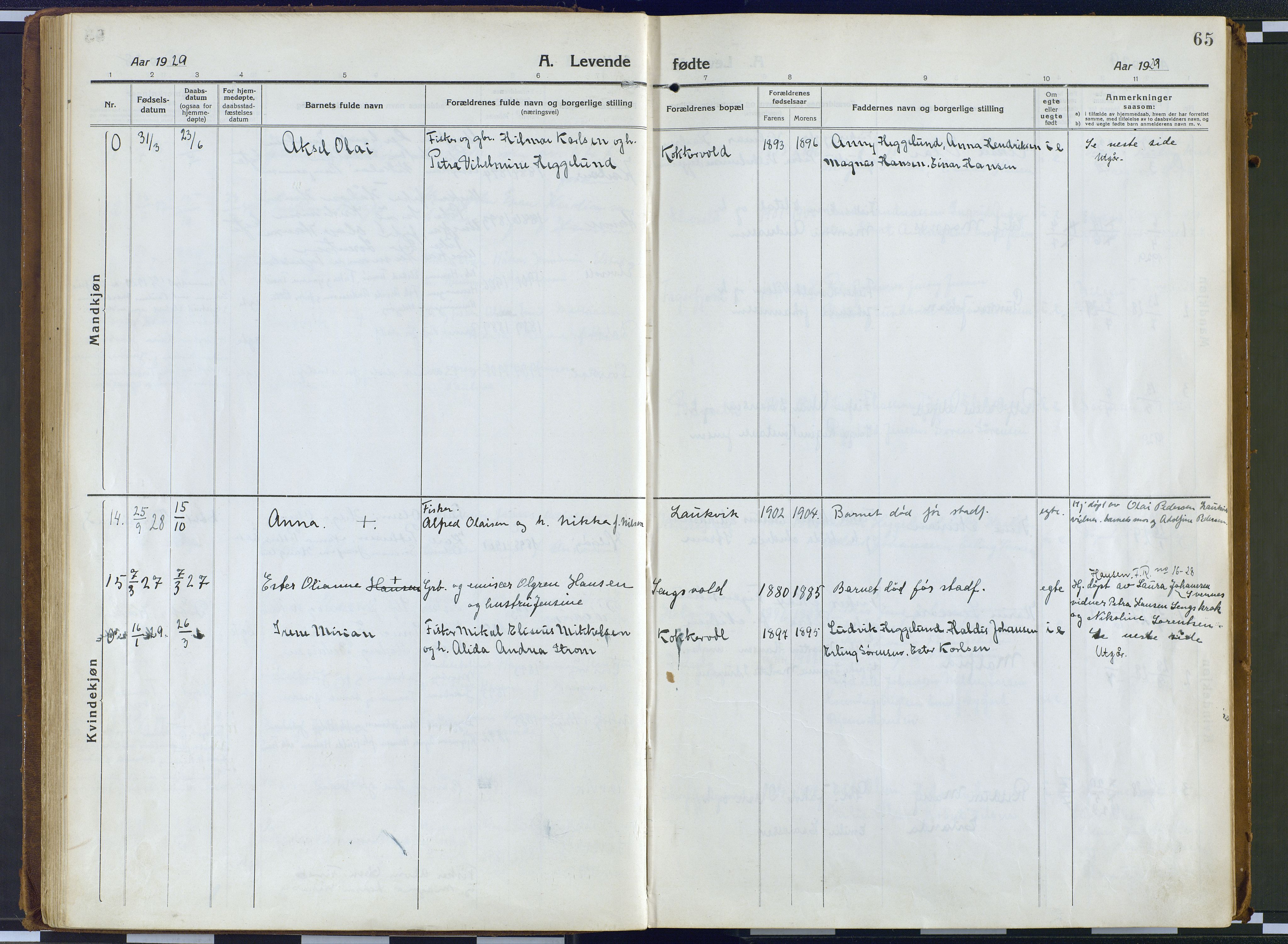 Karlsøy sokneprestembete, AV/SATØ-S-1299/H/Ha/Haa/L0016kirke: Ministerialbok nr. 16, 1916-1934, s. 65