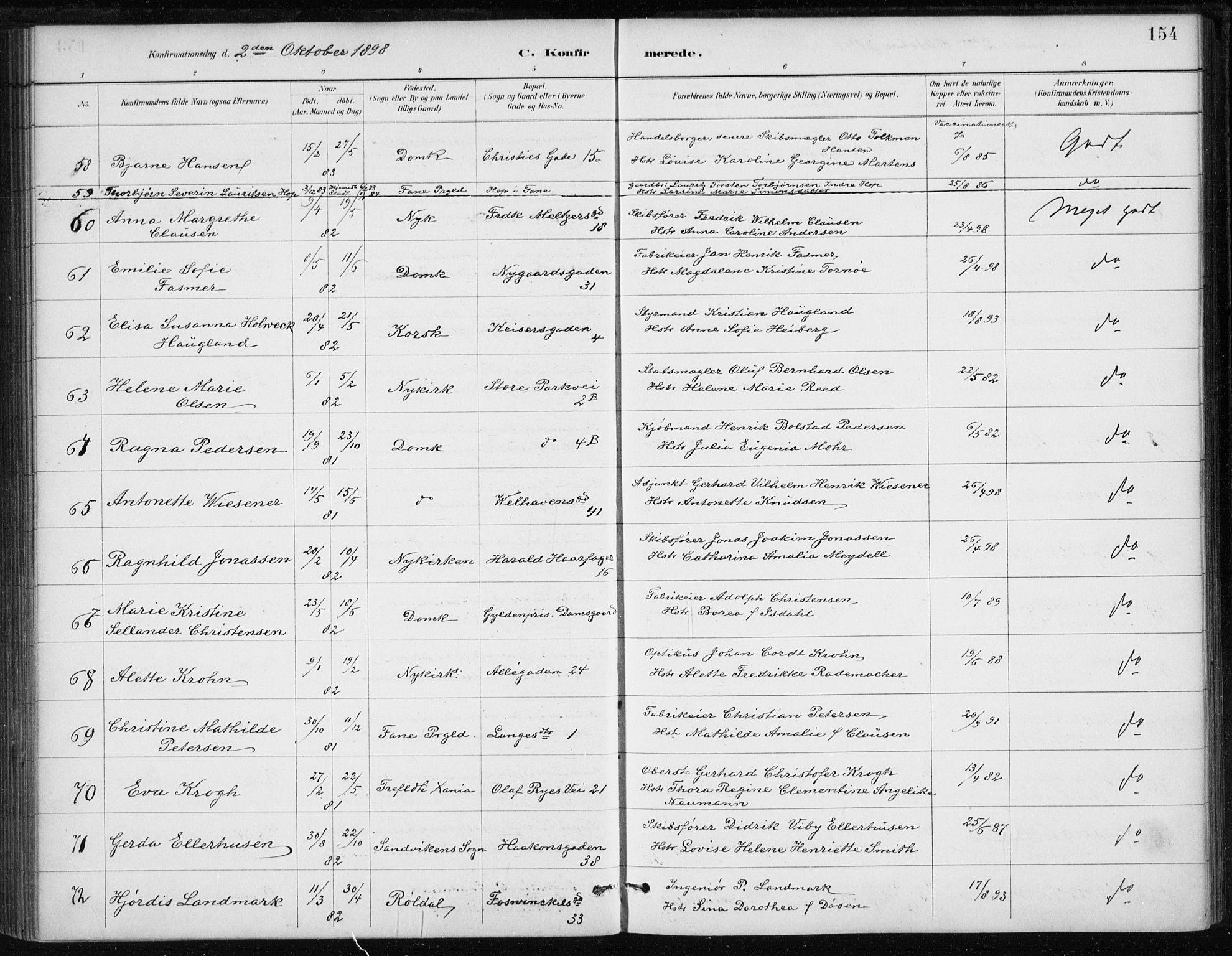 Johanneskirken sokneprestembete, AV/SAB-A-76001/H/Haa/L0008: Ministerialbok nr. C 1, 1885-1907, s. 154