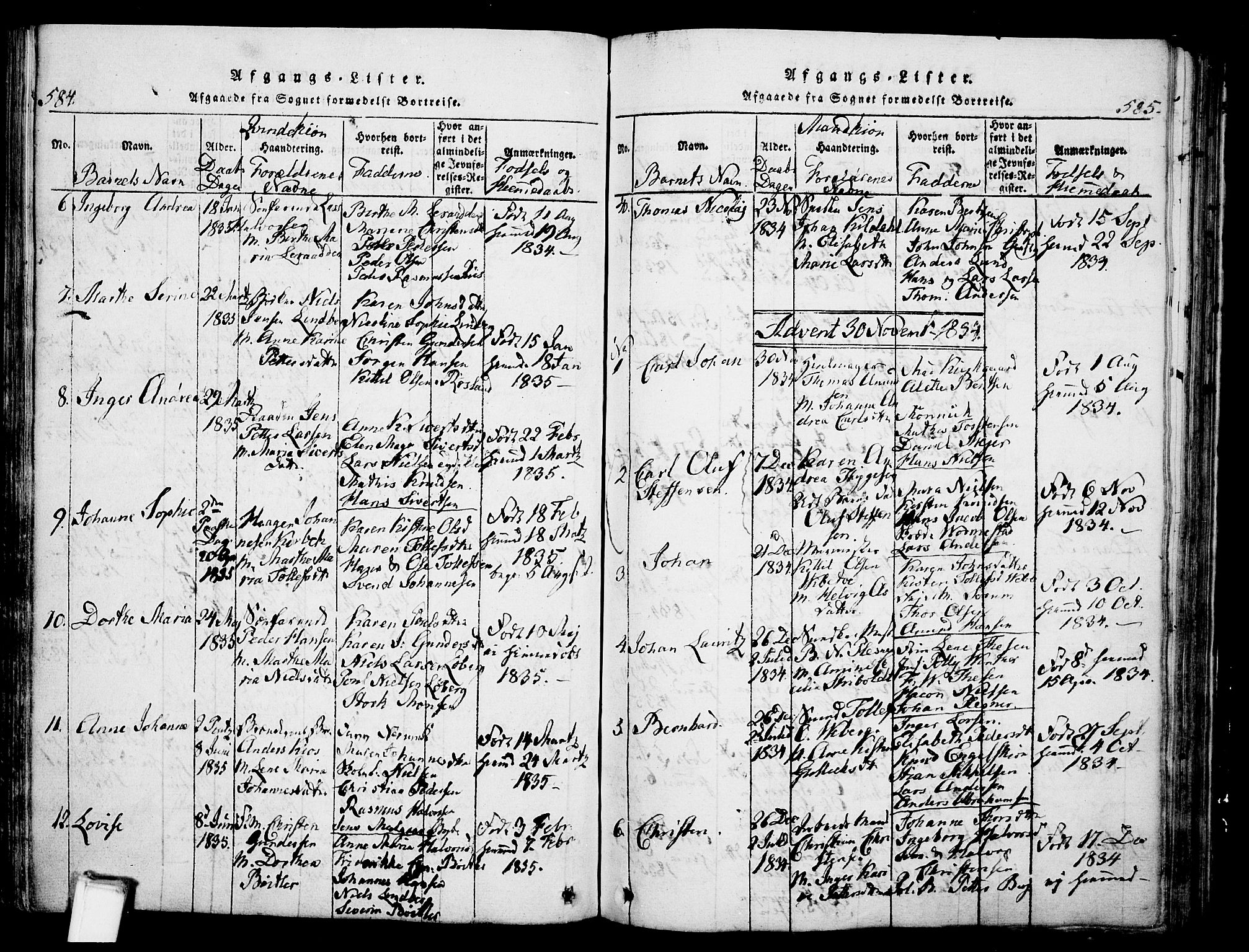 Skien kirkebøker, AV/SAKO-A-302/G/Ga/L0002: Klokkerbok nr. 2, 1814-1842, s. 584-585