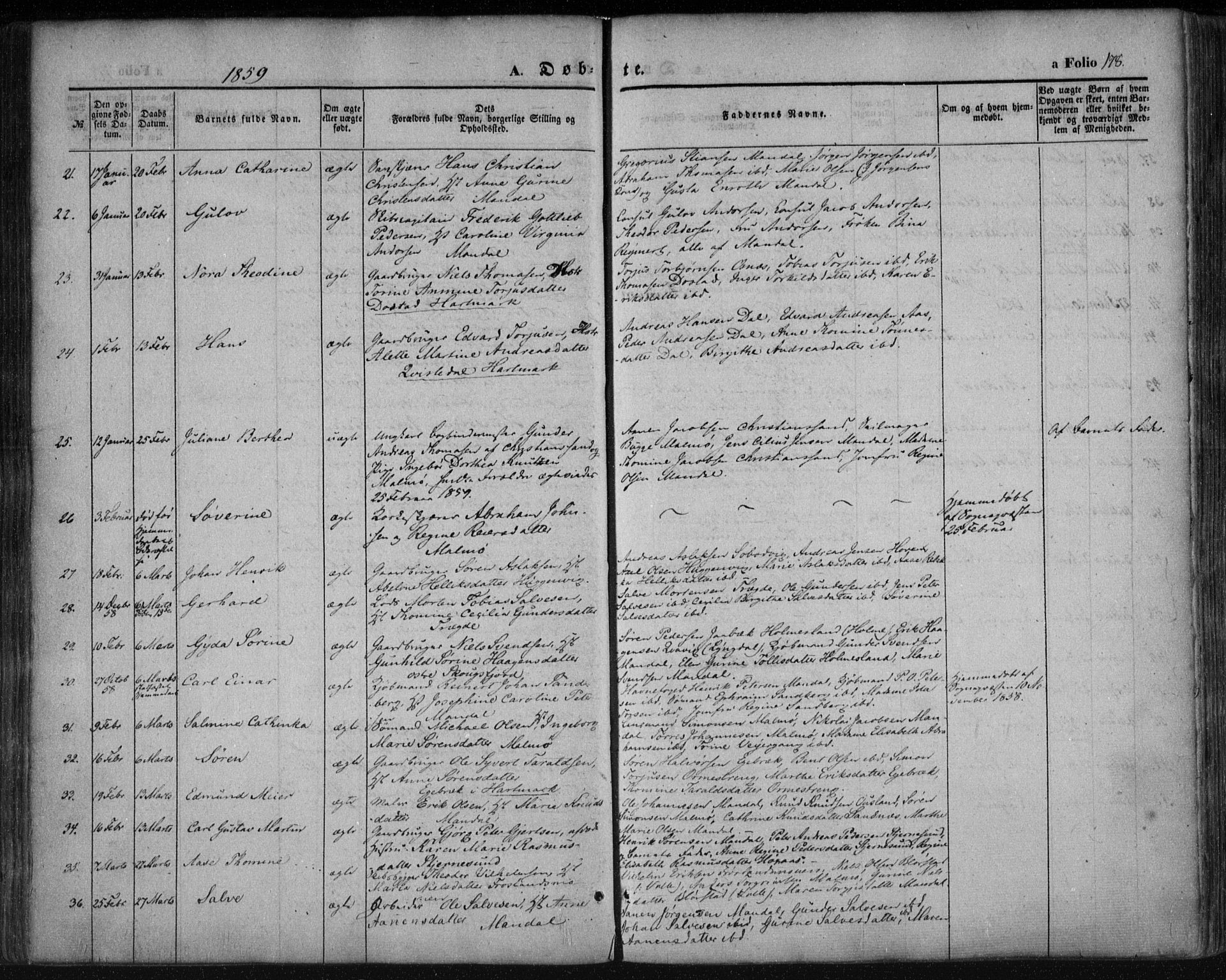 Mandal sokneprestkontor, AV/SAK-1111-0030/F/Fa/Faa/L0013: Ministerialbok nr. A 13, 1847-1859, s. 178