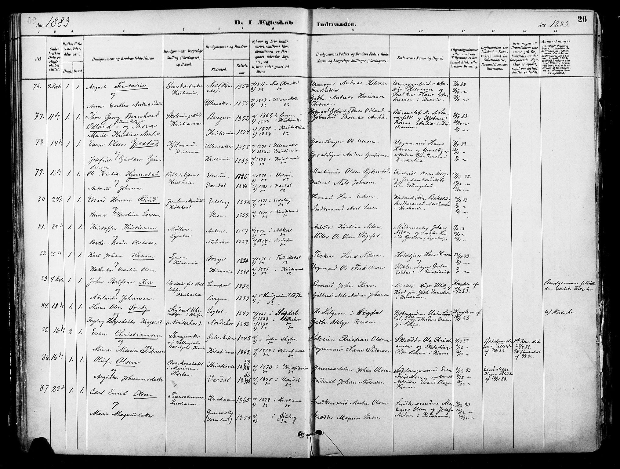 Johannes prestekontor Kirkebøker, AV/SAO-A-10852/F/Fa/L0004: Ministerialbok nr. 4, 1883-1907, s. 26