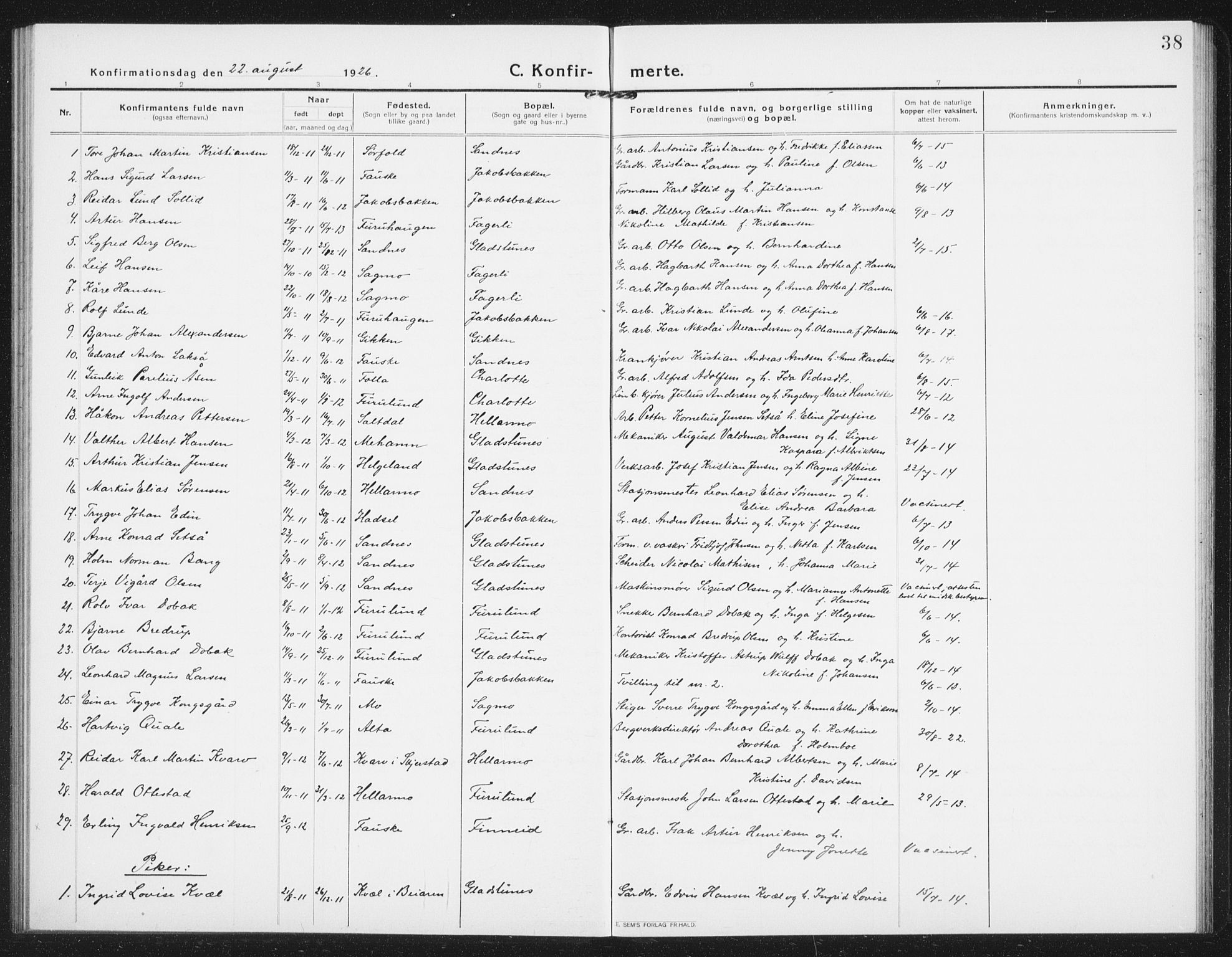 Ministerialprotokoller, klokkerbøker og fødselsregistre - Nordland, AV/SAT-A-1459/850/L0717: Klokkerbok nr. 850C01, 1915-1941, s. 38