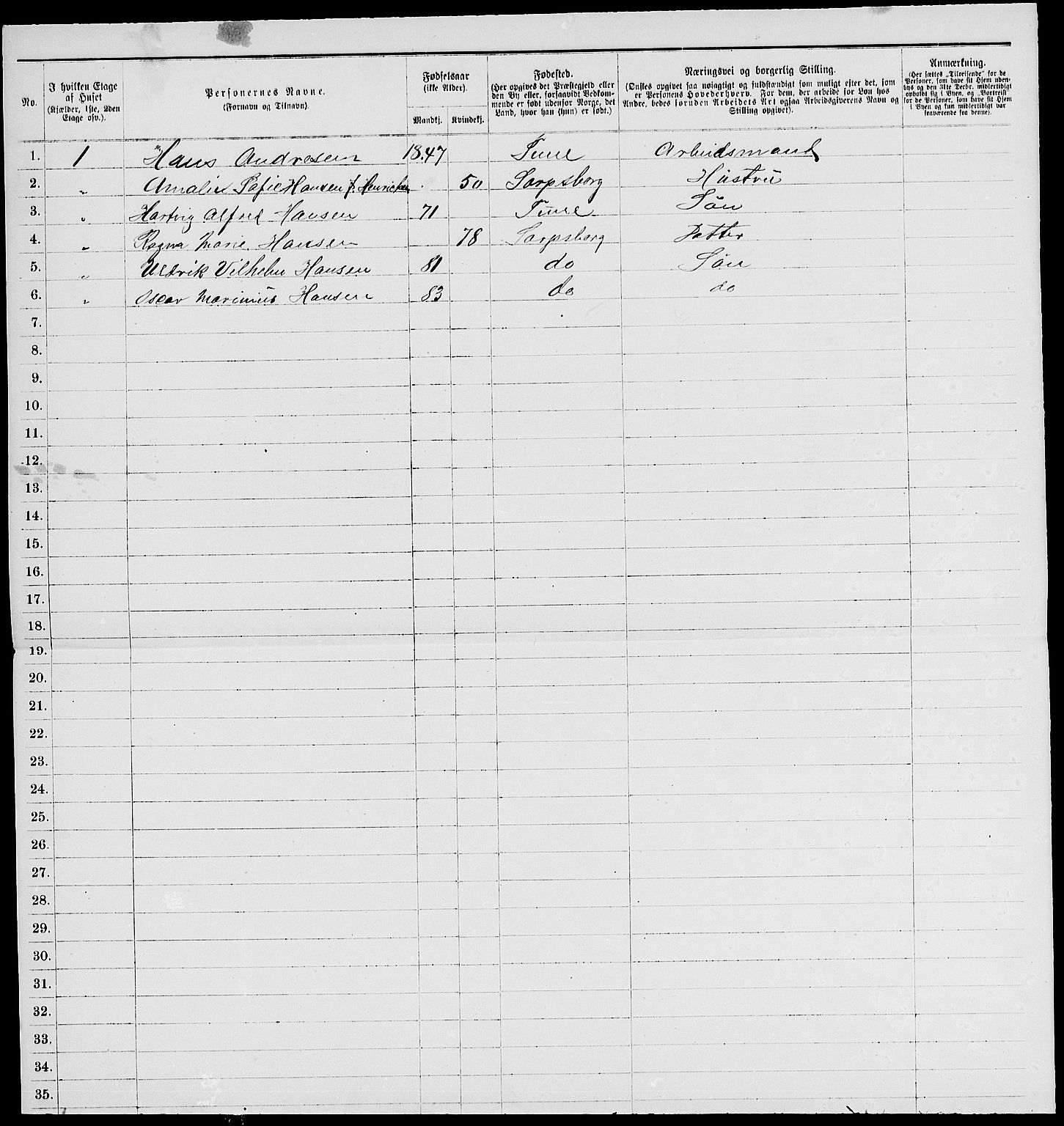 RA, Folketelling 1885 for 0102 Sarpsborg kjøpstad, 1885, s. 18