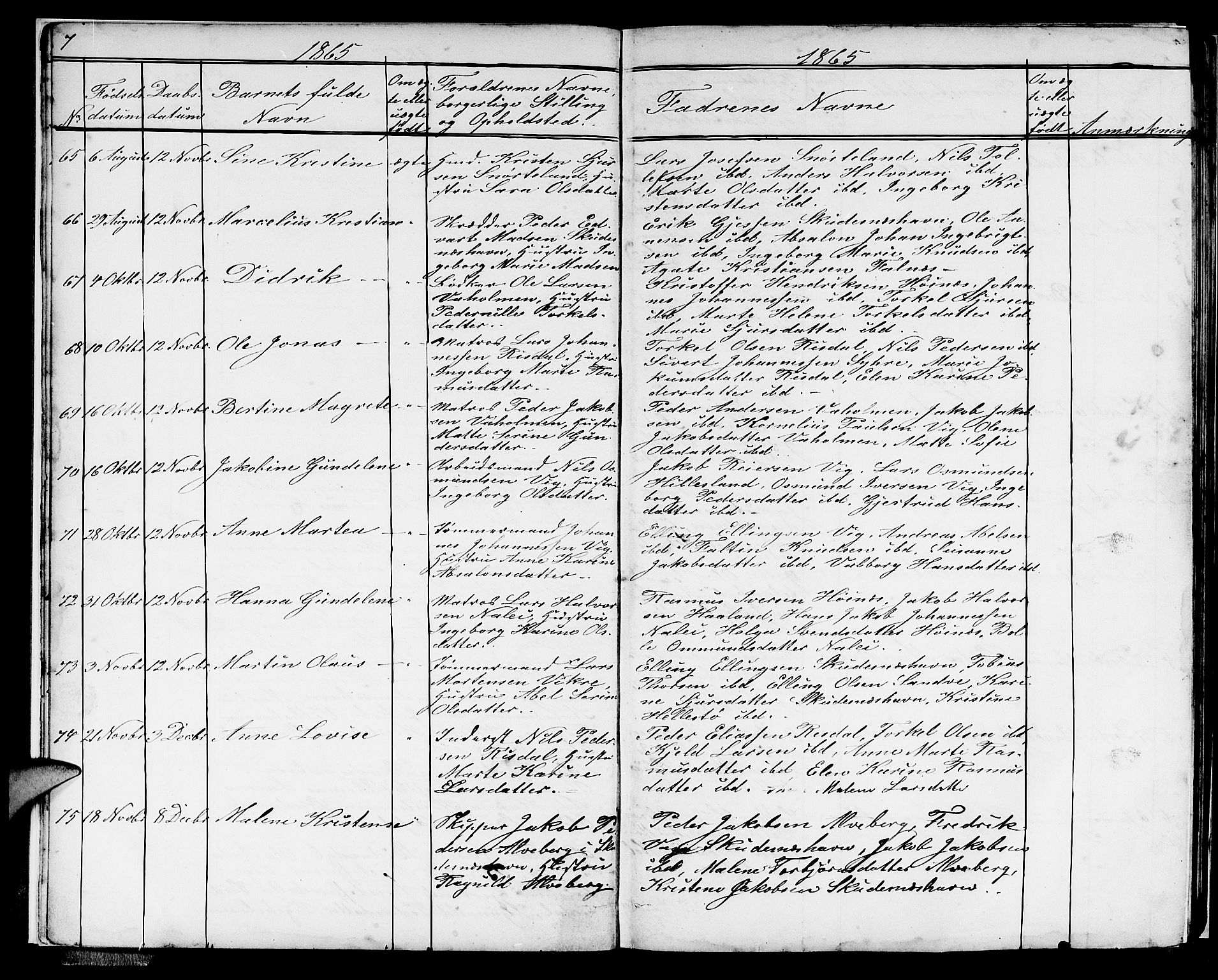 Skudenes sokneprestkontor, AV/SAST-A -101849/H/Ha/Hab/L0004: Klokkerbok nr. B 4, 1865-1884, s. 7