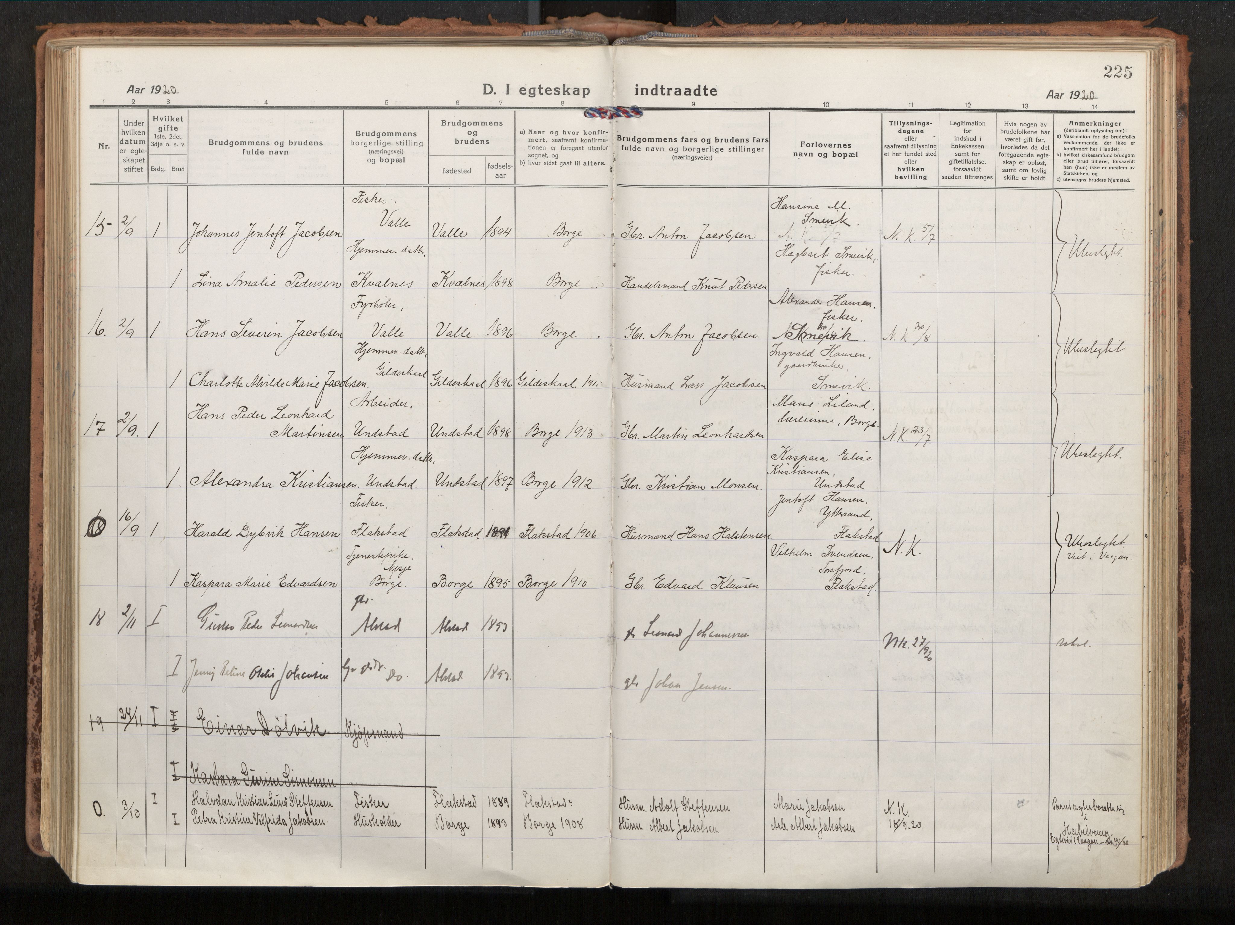 Ministerialprotokoller, klokkerbøker og fødselsregistre - Nordland, AV/SAT-A-1459/880/L1136: Ministerialbok nr. 880A10, 1919-1927, s. 225