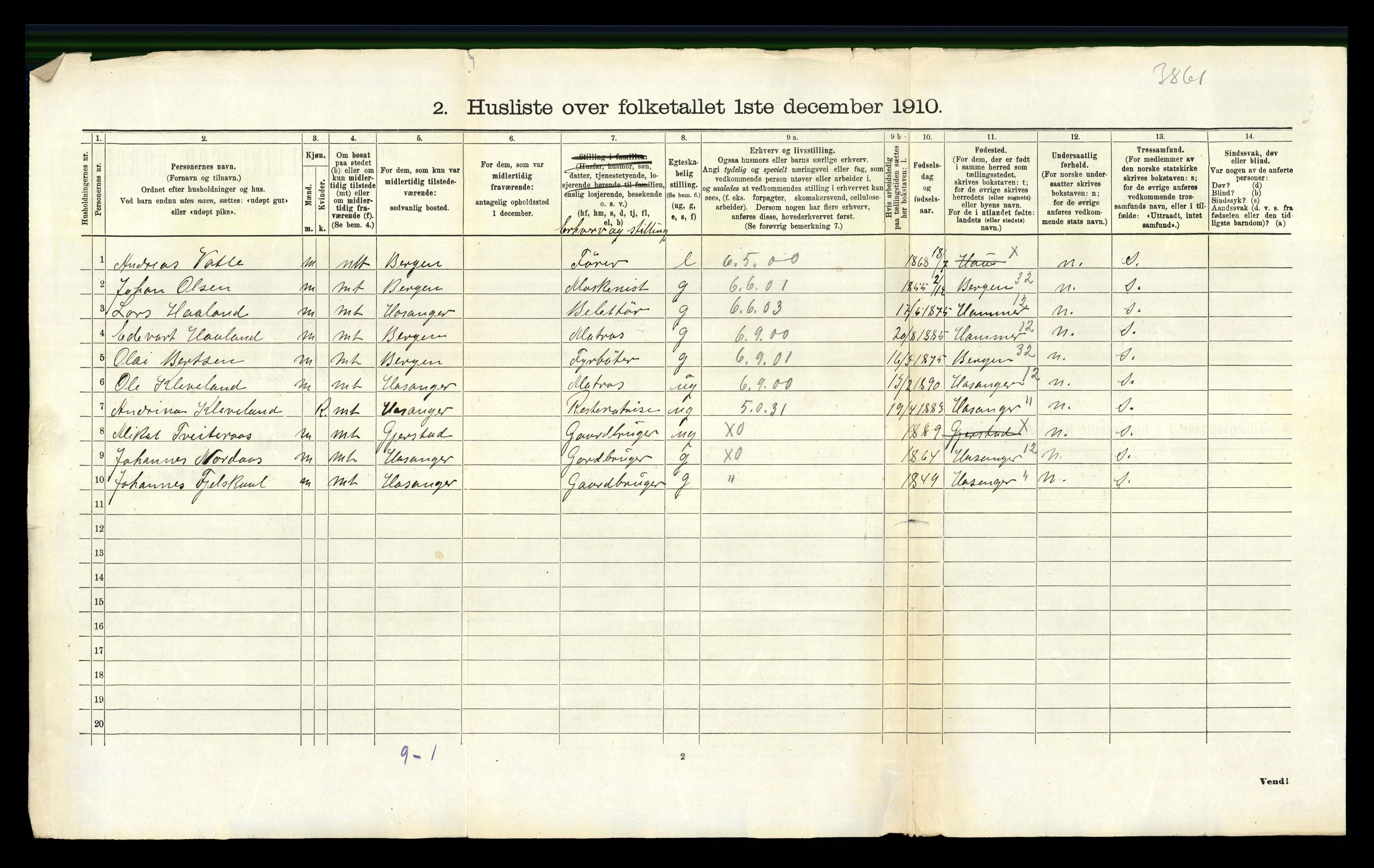 RA, Folketelling 1910 for 1250 Haus herred, 1910, s. 327