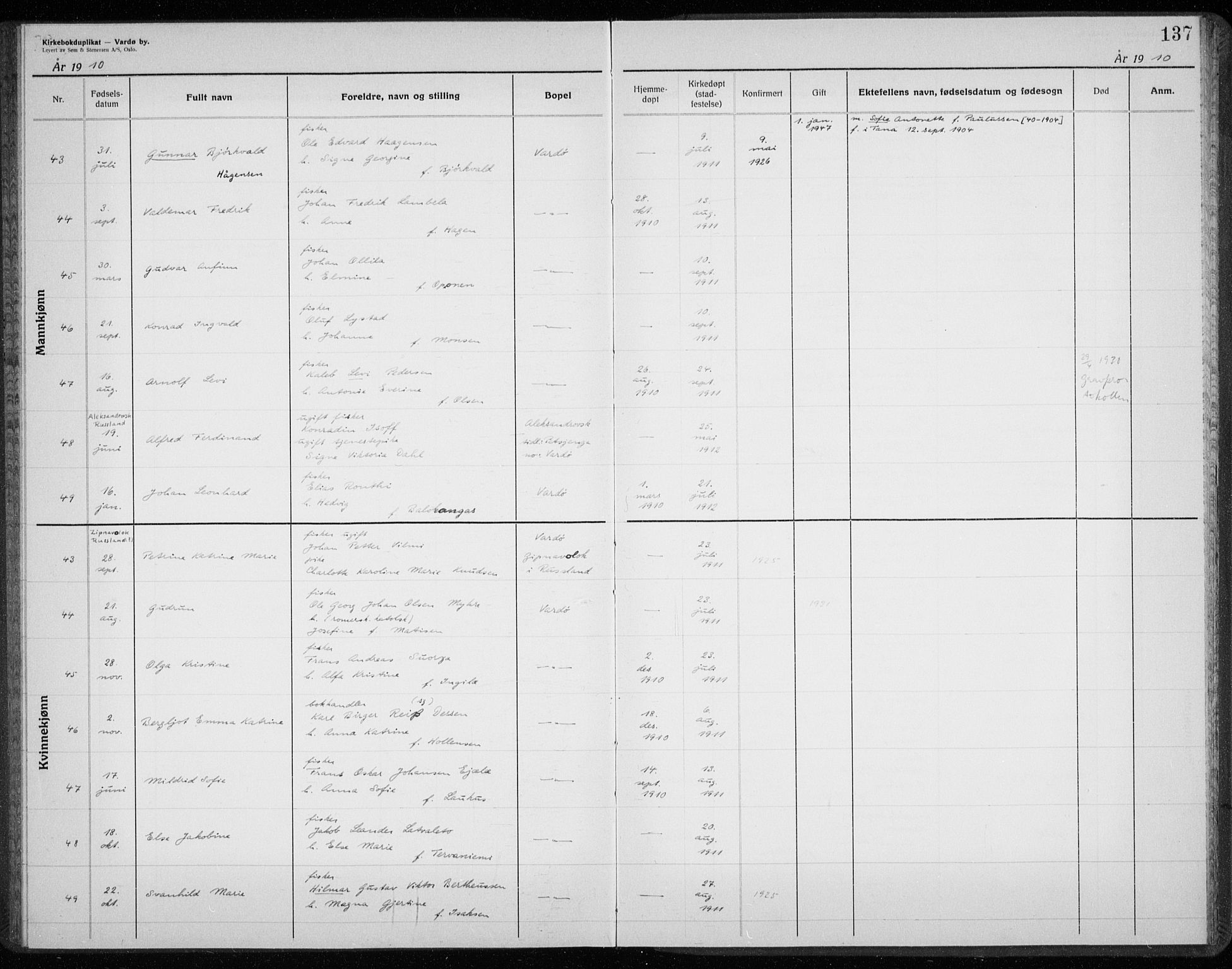 Vardø sokneprestkontor, AV/SATØ-S-1332/H/Hc/L0001kirkerekon: Annen kirkebok nr. 1, 1900-1914, s. 137