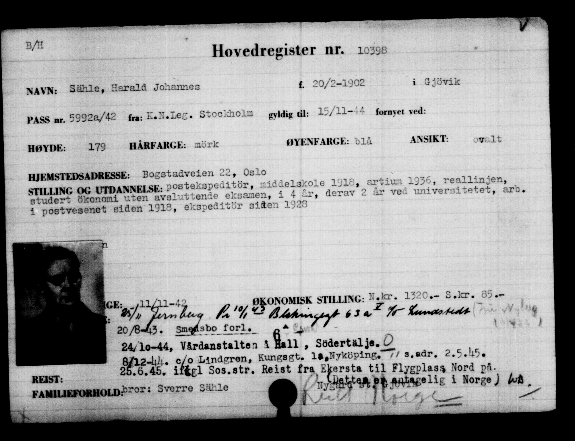 Utenriksstasjonene, Legasjonen i Stockholm, Flyktningkontoret, AV/RA-S-6753/V/Va/L0006: Kjesäterkartoteket, flyktninger med registreringsnr. 9400-12711, 1940-1945, s. 1144