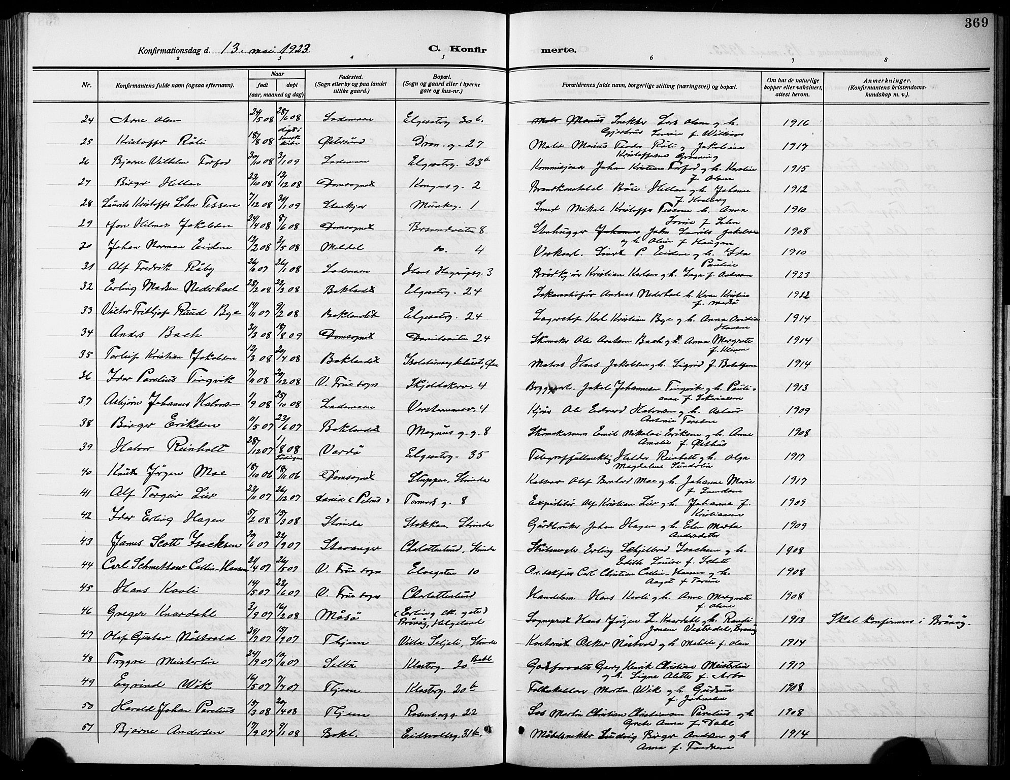 Ministerialprotokoller, klokkerbøker og fødselsregistre - Sør-Trøndelag, AV/SAT-A-1456/601/L0096: Klokkerbok nr. 601C14, 1911-1931, s. 369