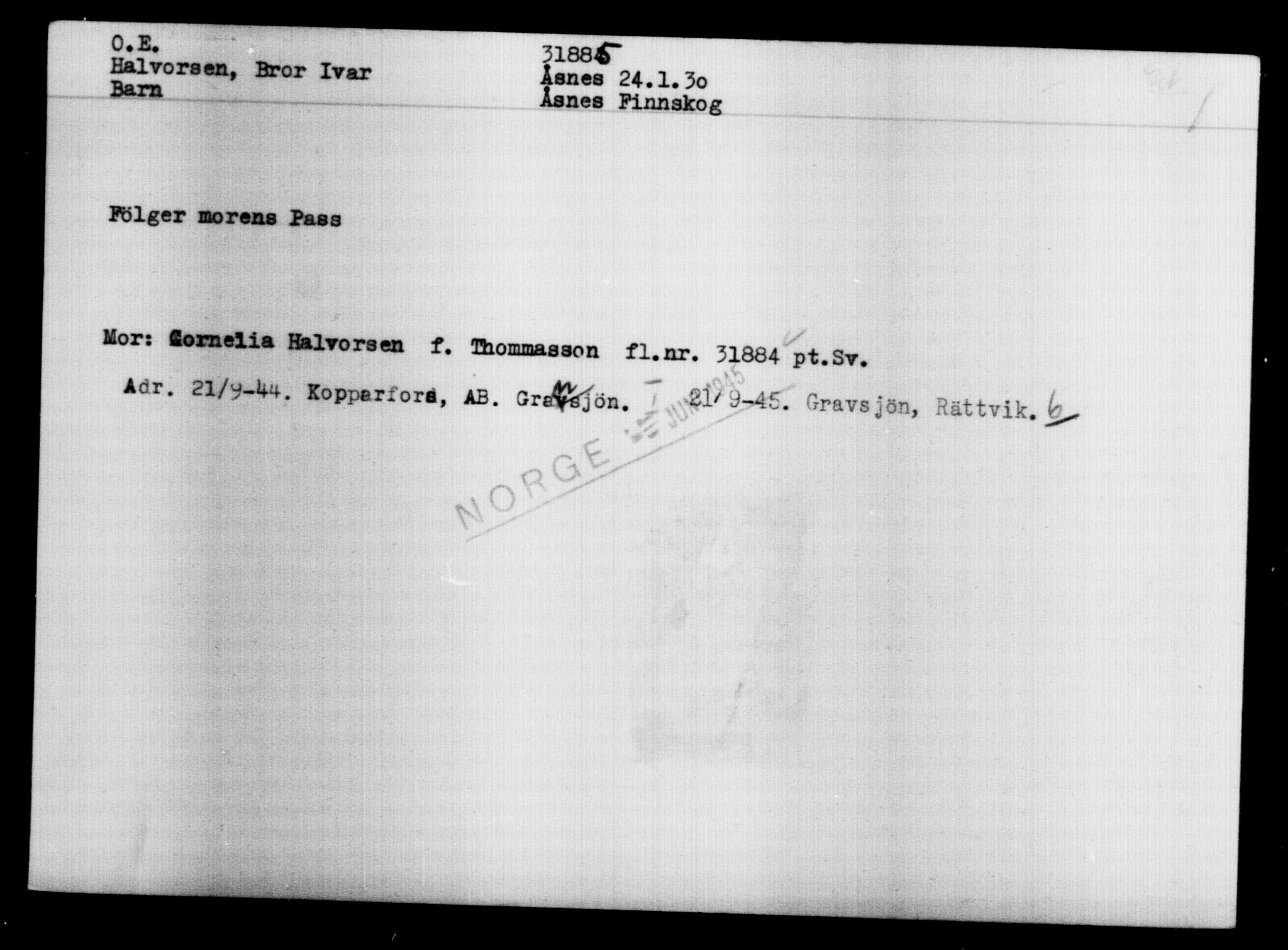 Den Kgl. Norske Legasjons Flyktningskontor, AV/RA-S-6753/V/Va/L0013: Kjesäterkartoteket.  Flyktningenr. 31500-34731, 1940-1945, s. 430