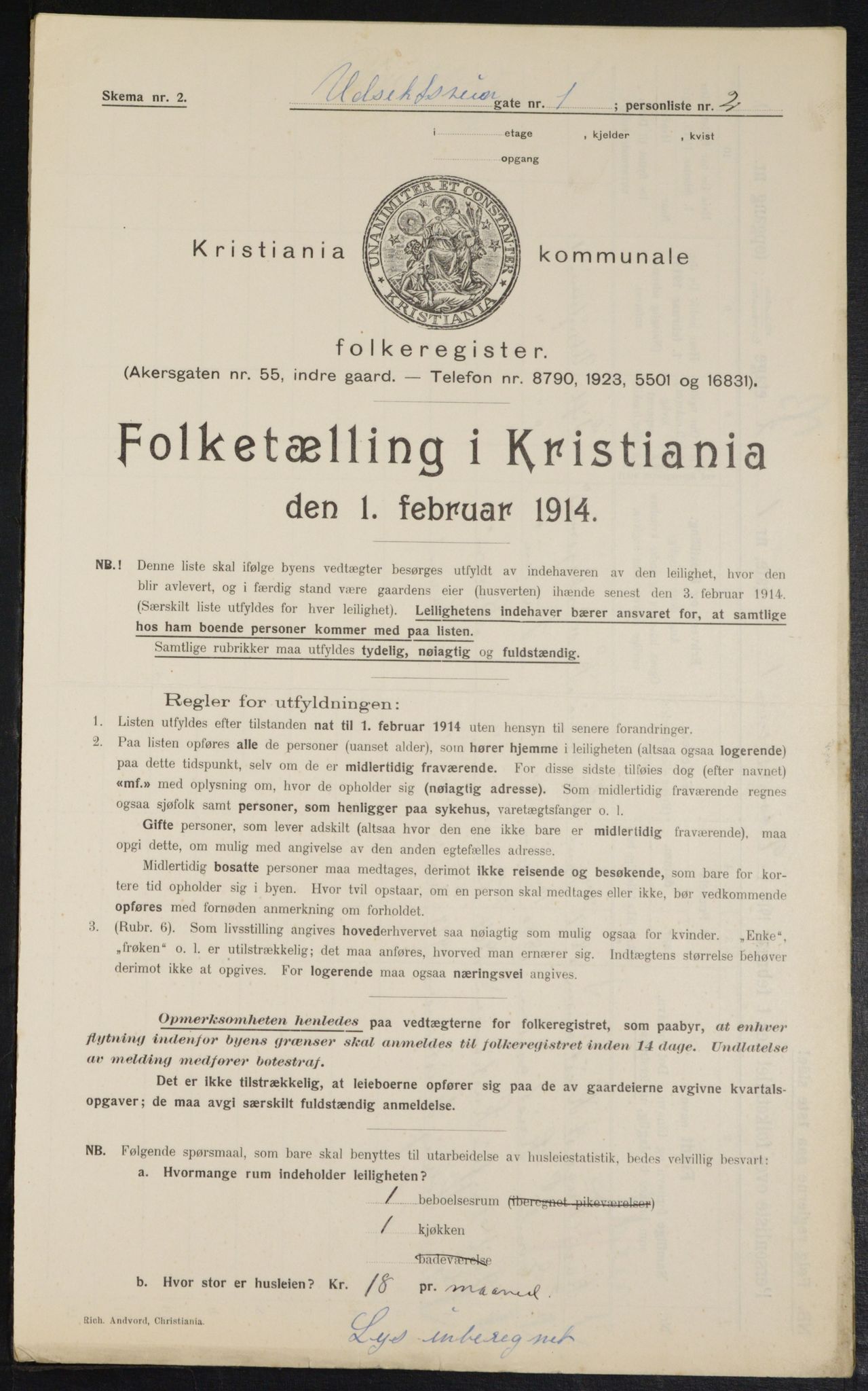 OBA, Kommunal folketelling 1.2.1914 for Kristiania, 1914, s. 122345