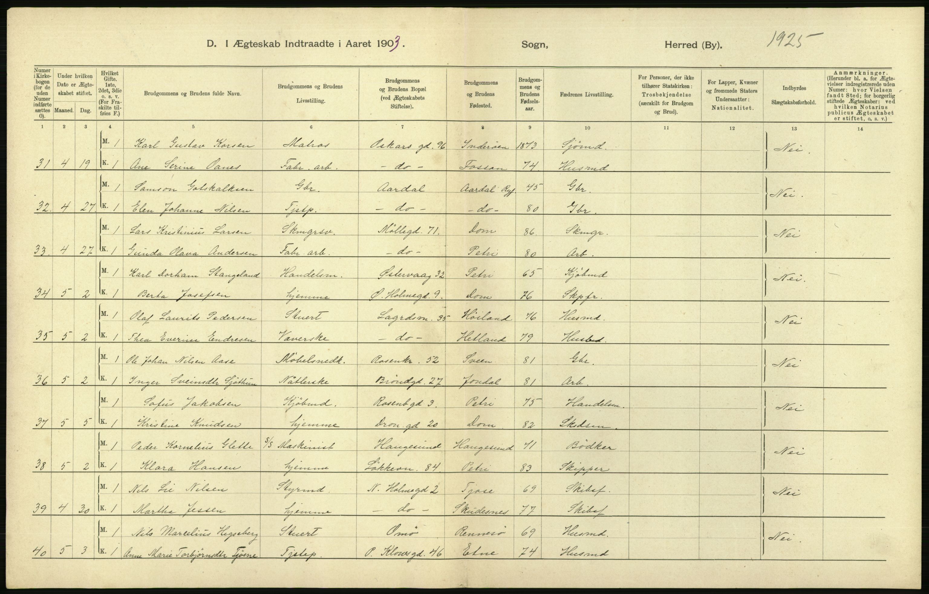 Statistisk sentralbyrå, Sosiodemografiske emner, Befolkning, AV/RA-S-2228/D/Df/Dfa/Dfaa/L0012: Stavanger amt: Fødte, gifte, døde, 1903, s. 606