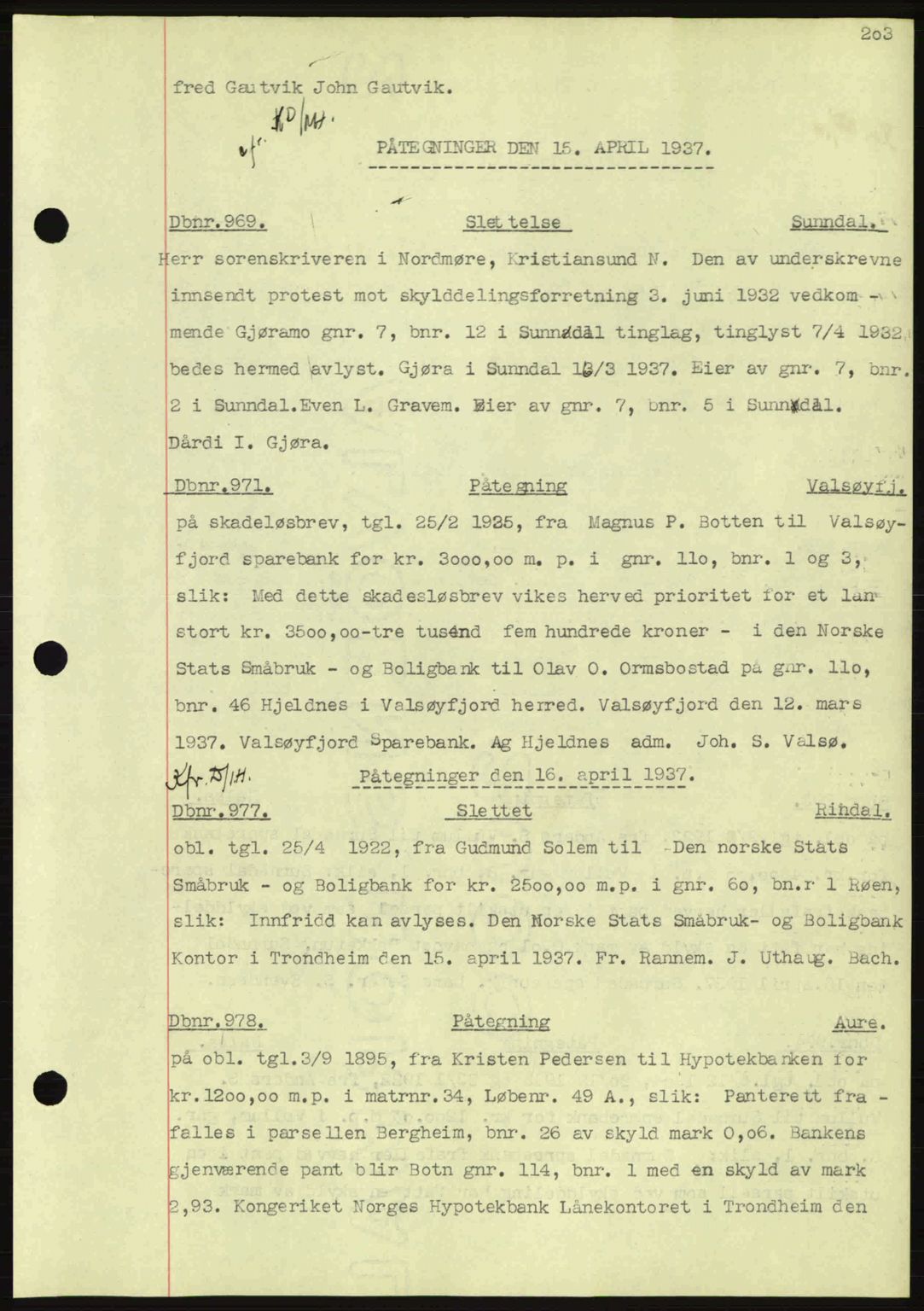 Nordmøre sorenskriveri, SAT/A-4132/1/2/2Ca: Pantebok nr. C80, 1936-1939, Dagboknr: 969/1937