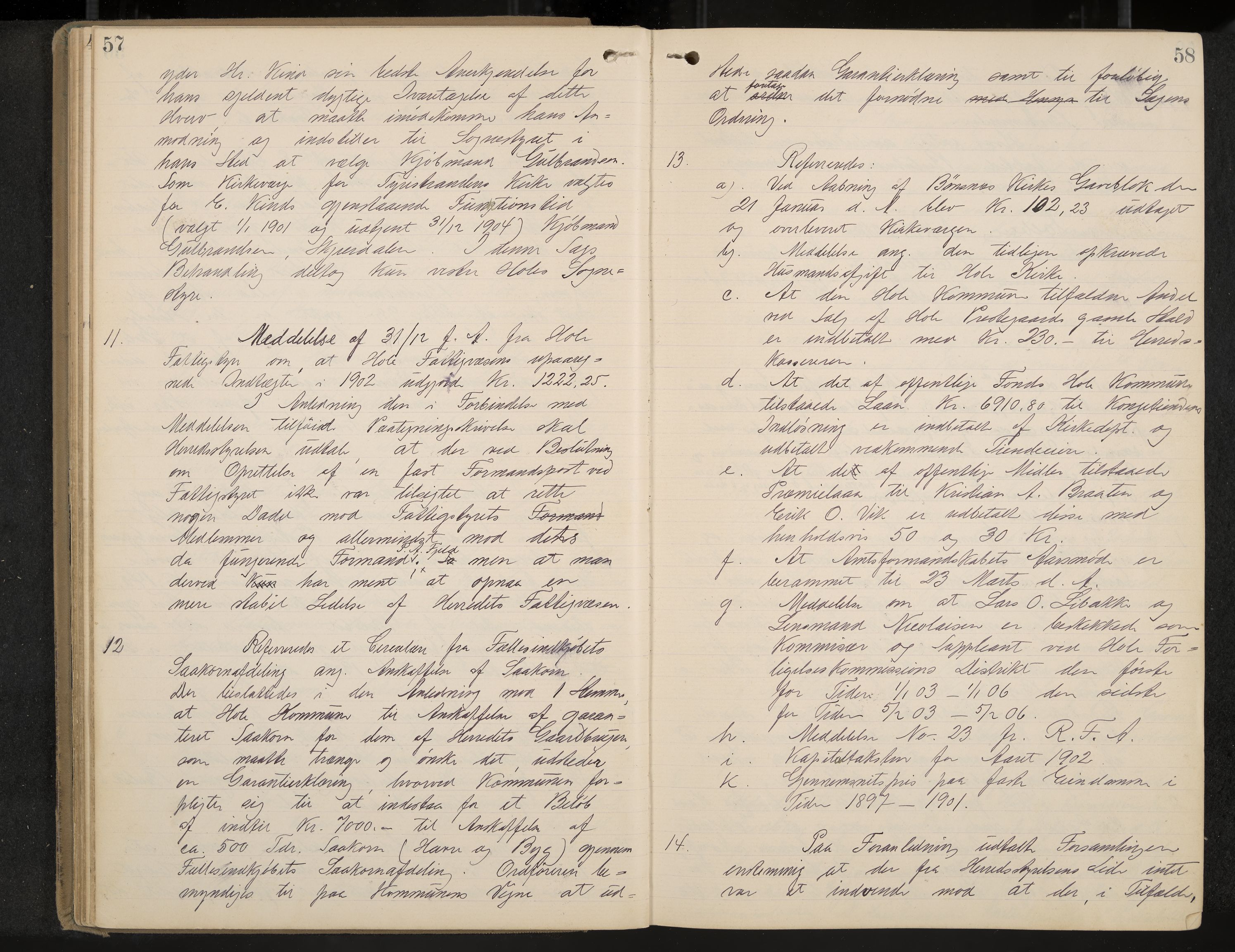 Hole formannskap og sentraladministrasjon, IKAK/0612021-1/A/Aa/L0004: Møtebok med register, 1902-1910, s. 57-58