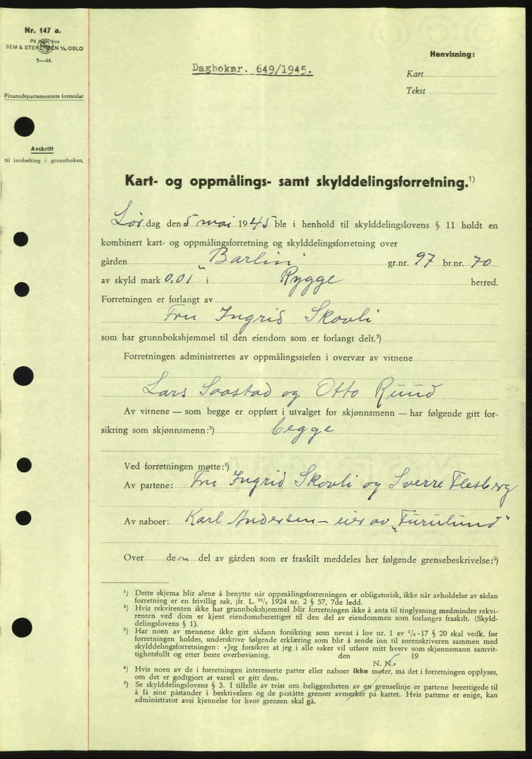 Moss sorenskriveri, SAO/A-10168: Pantebok nr. A13, 1944-1945, Dagboknr: 649/1945