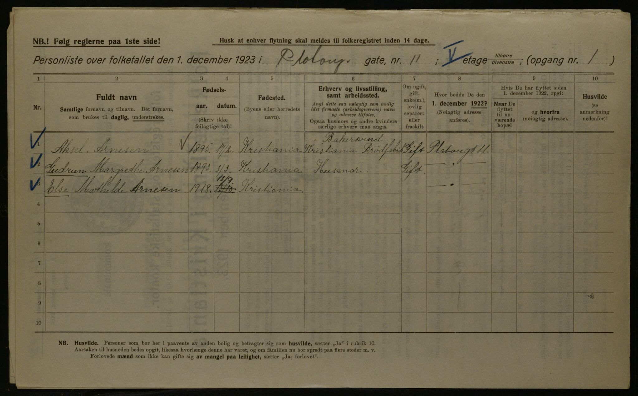 OBA, Kommunal folketelling 1.12.1923 for Kristiania, 1923, s. 88818