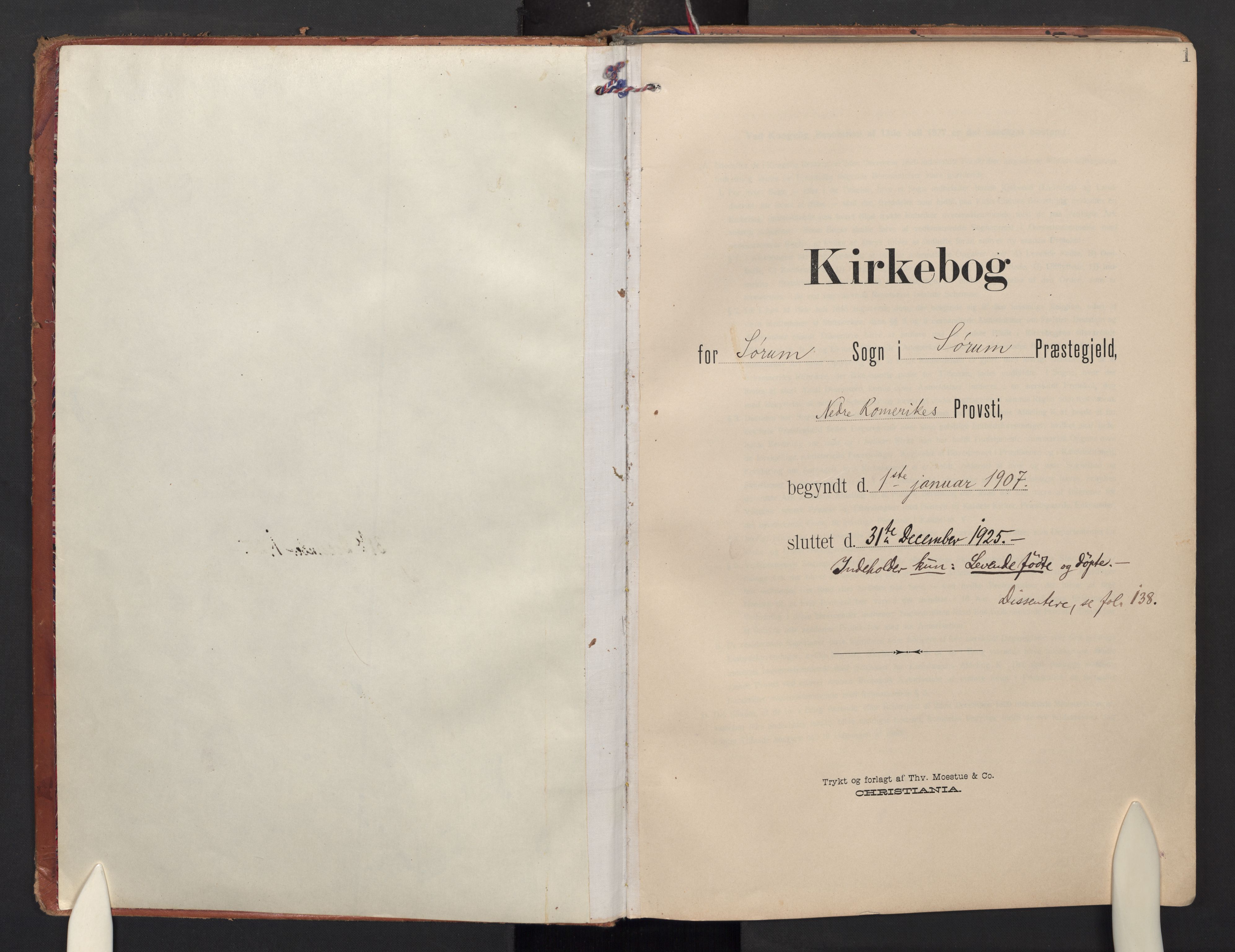 Sørum prestekontor Kirkebøker, SAO/A-10303/F/Fa/L0010: Ministerialbok nr. I 10, 1907-1925, s. 1