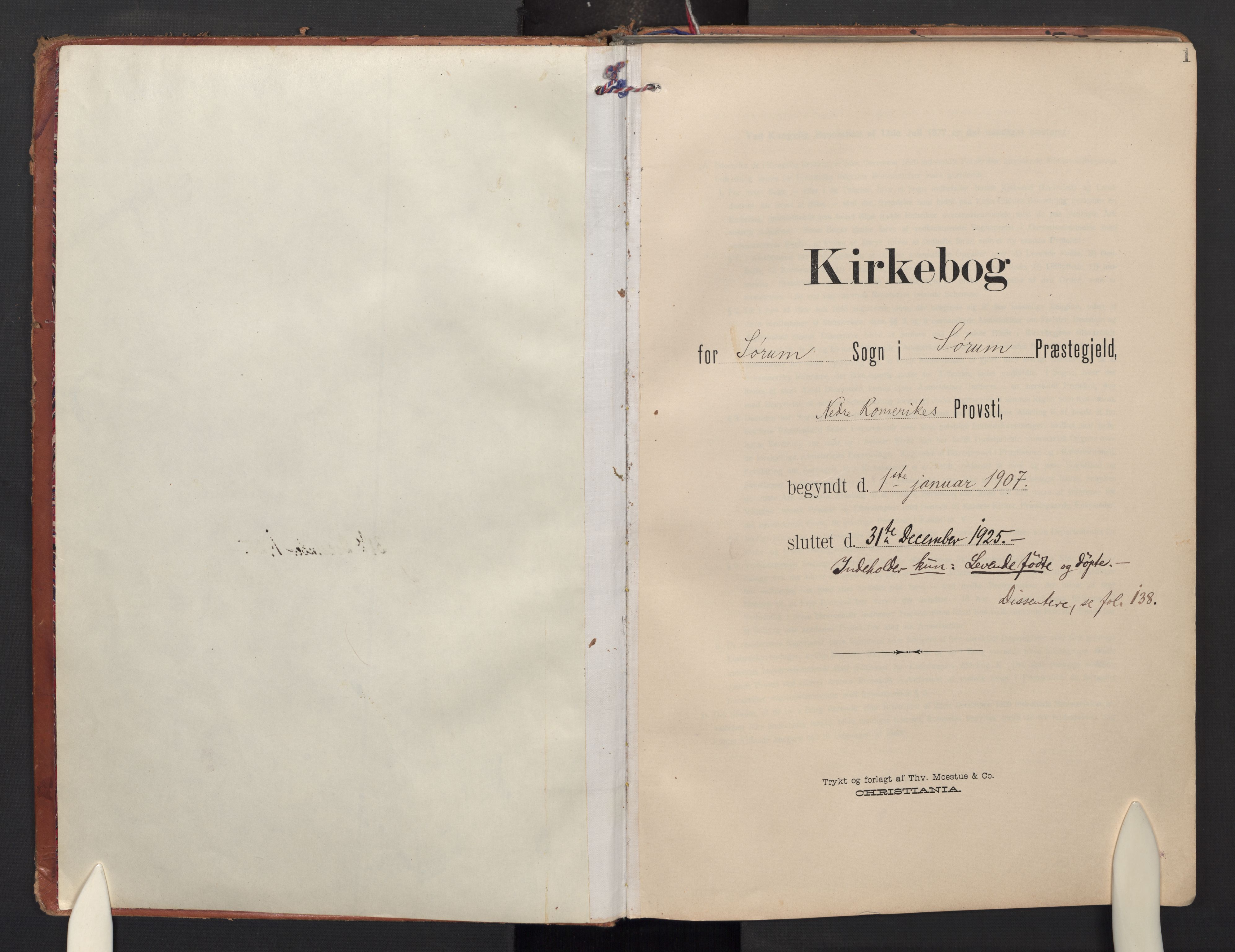 Sørum prestekontor Kirkebøker, AV/SAO-A-10303/F/Fa/L0010: Ministerialbok nr. I 10, 1907-1925, s. 1