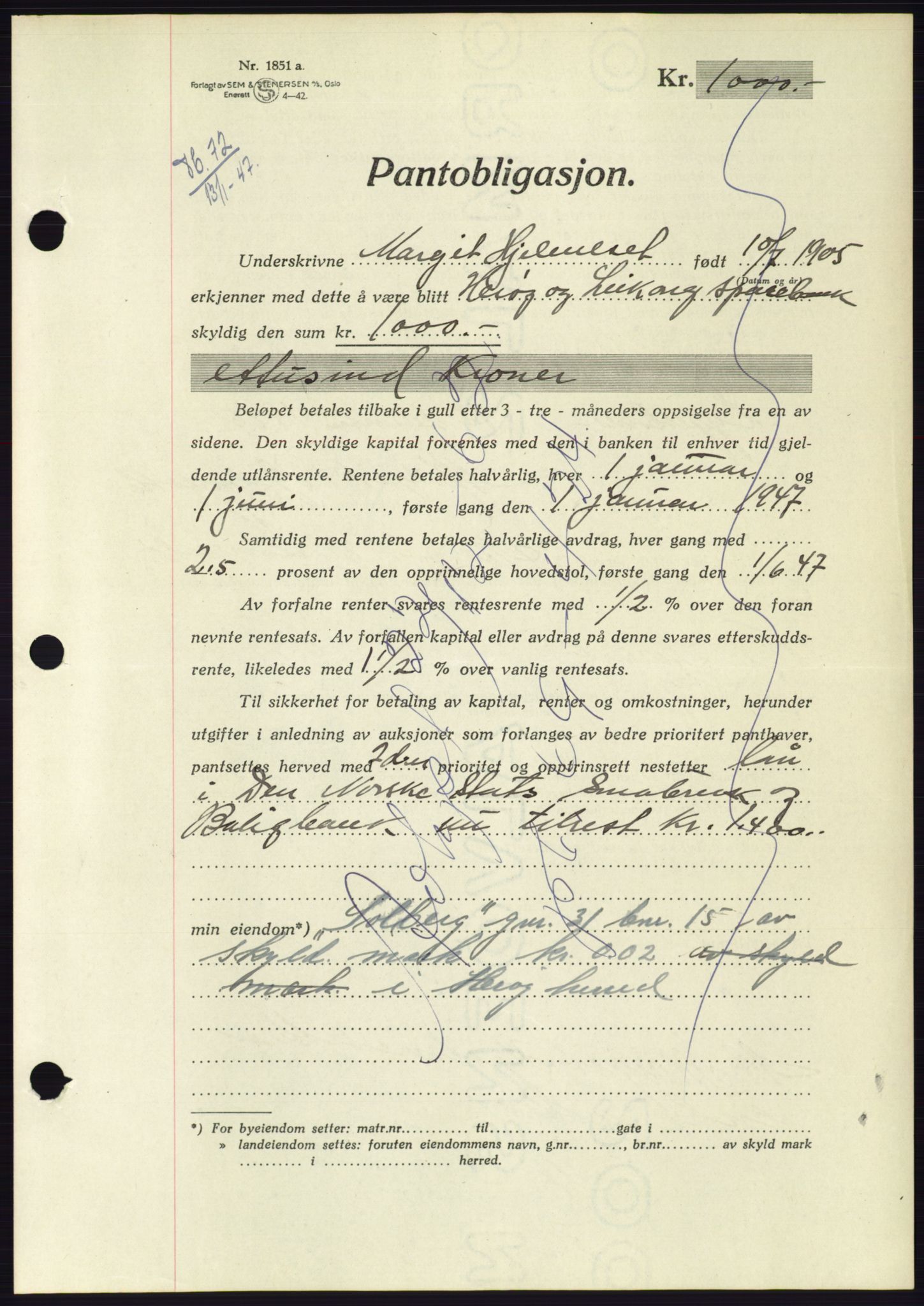 Søre Sunnmøre sorenskriveri, AV/SAT-A-4122/1/2/2C/L0114: Pantebok nr. 1-2B, 1943-1947, Dagboknr: 48/1947